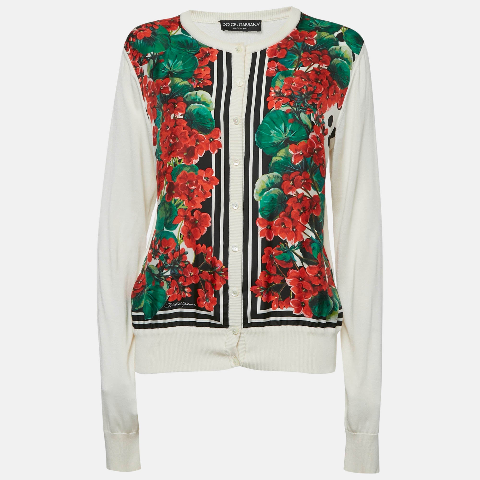 Dolce & Gabbana Cream Printed Silk Cardigan XL
