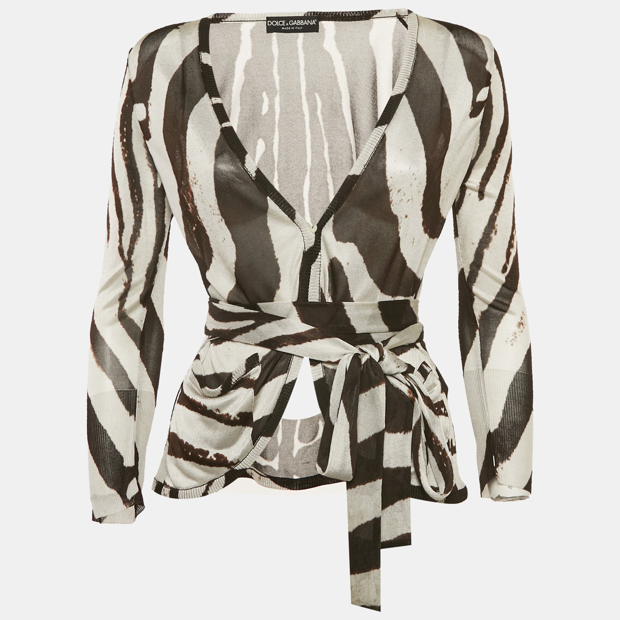 Dolce & Gabbana Brown Zebra Print Tie-Up Cardigan M