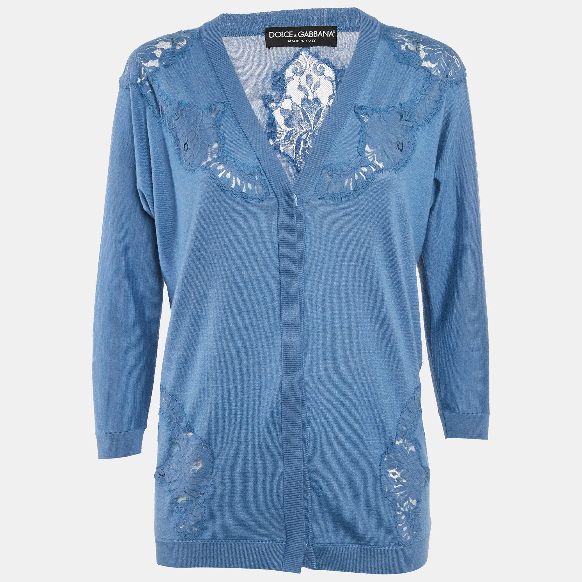Dolce & Gabbana Blue Cashmere Knit & Lace trim Cardigan XS