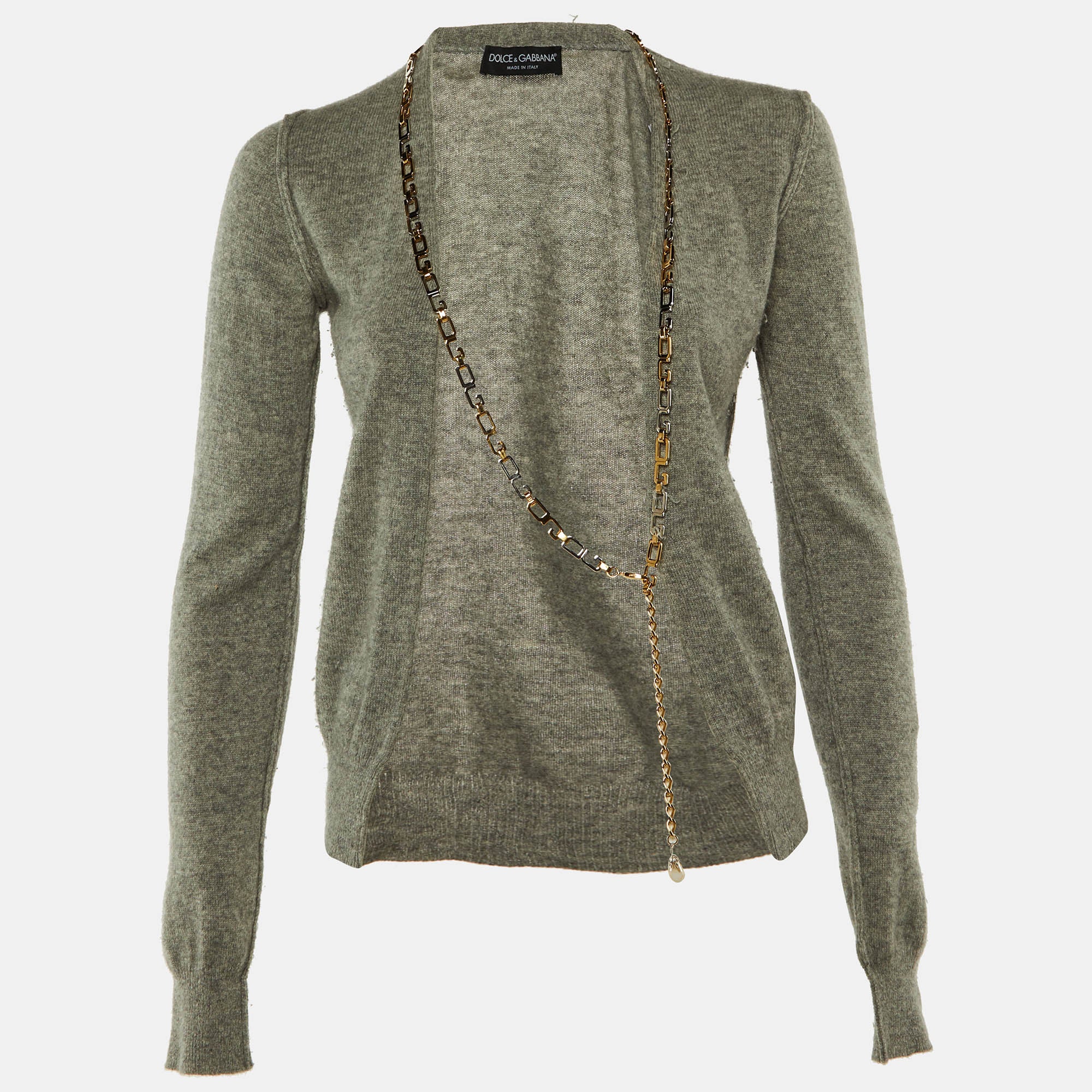 Dolce & Gabbana Grey Cashmere Chain Detail Cardigan S