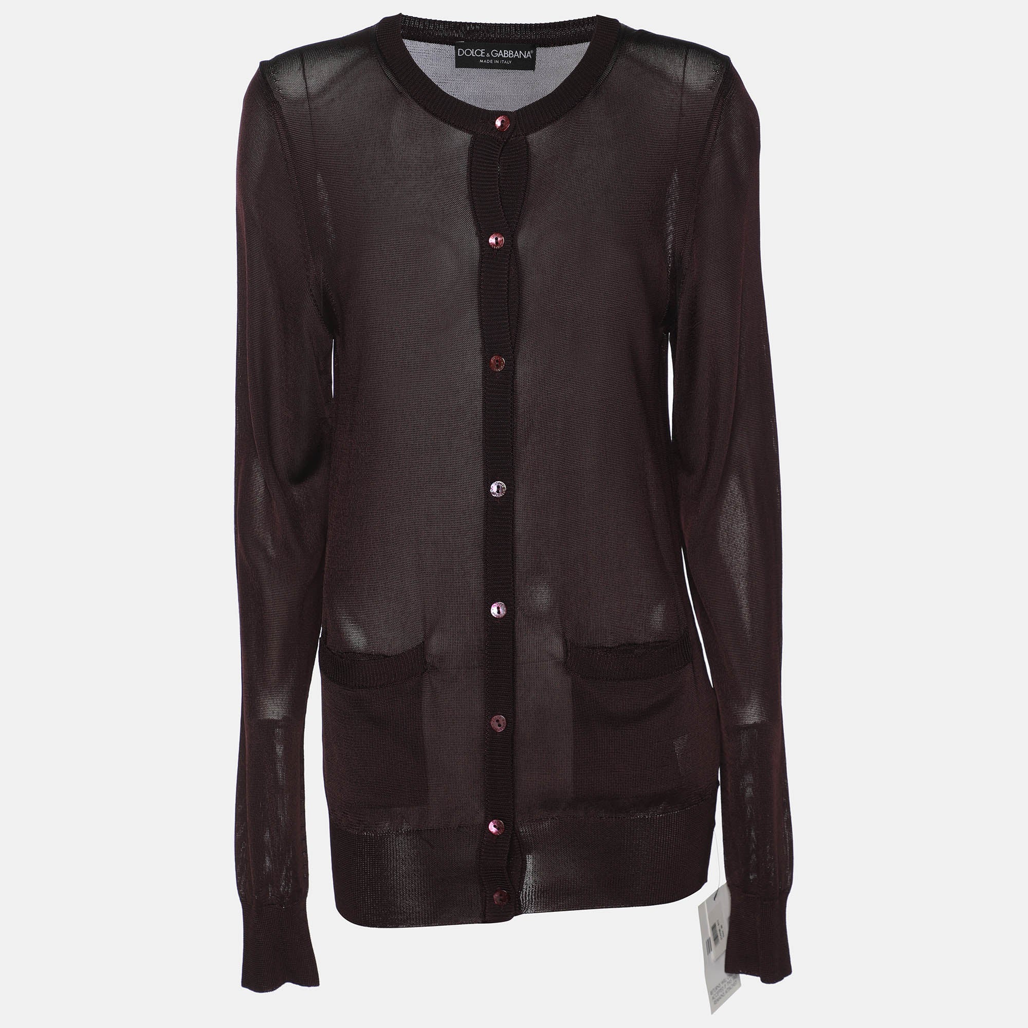 Dolce & Gabbana Brown Knit Fabric Long Sleeve Cardigan S