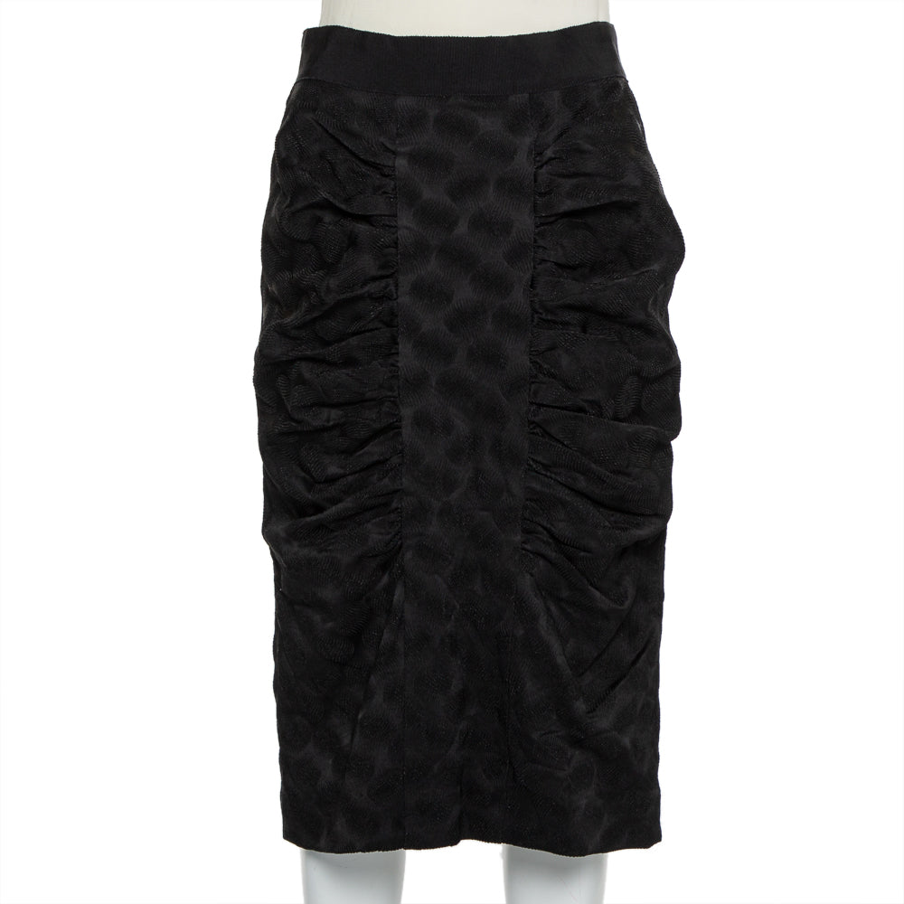 Dolce & Gabbana Black Jacquard Draped Detail Pencil Skirt L