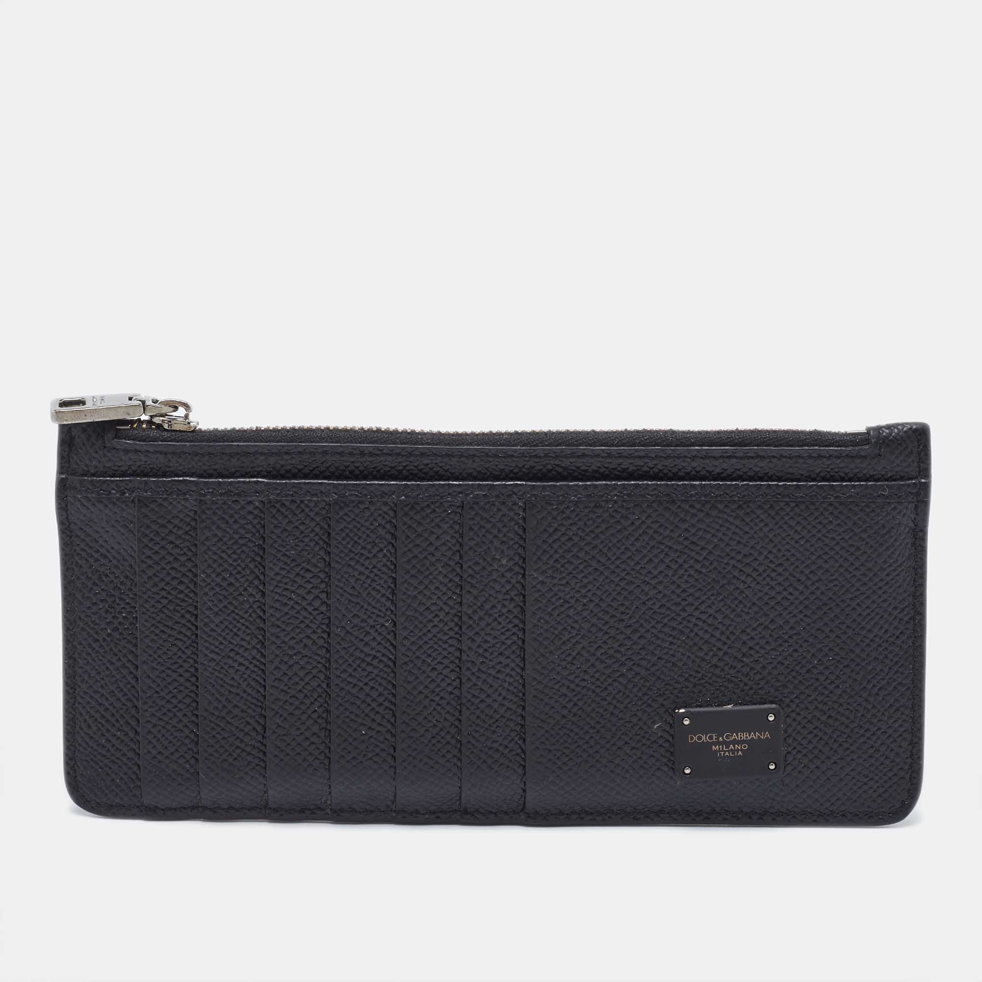Dolce & Gabbana Black Leather Vertical Dauphine Zip Card Holder