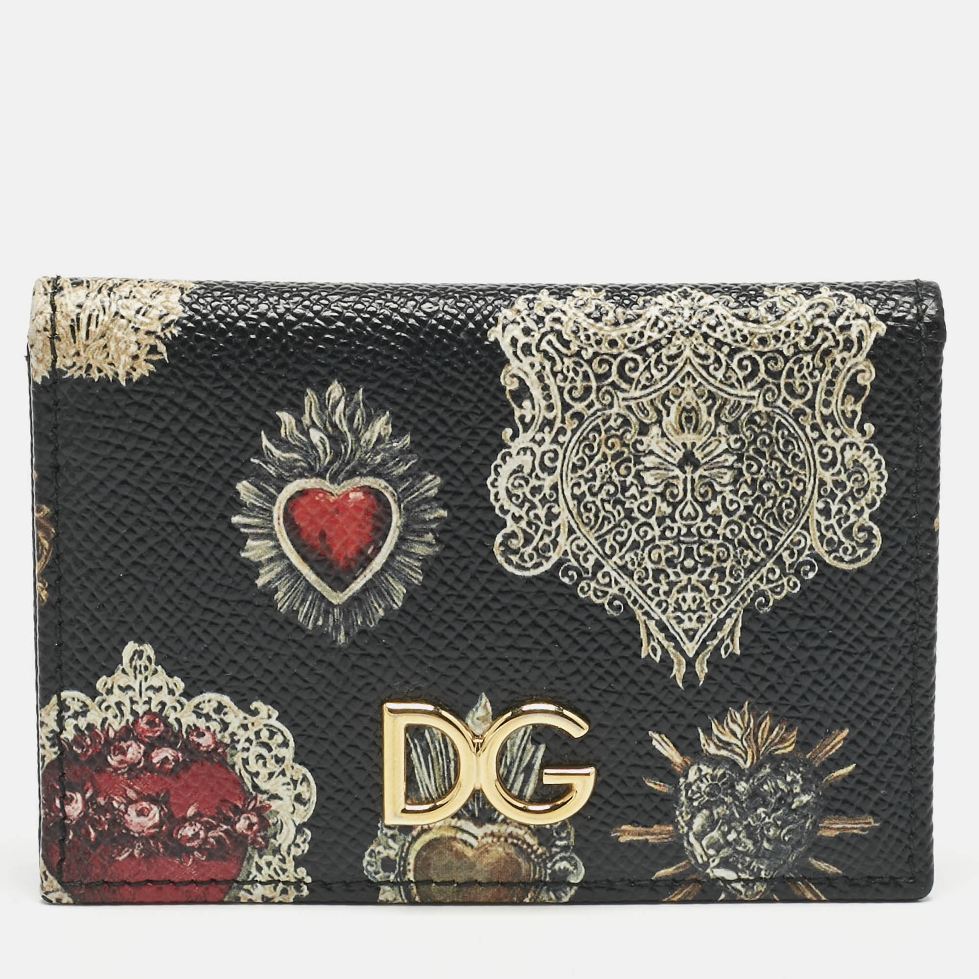 Dolce & Gabbana Multicolor Heart Print Leather Card Holder