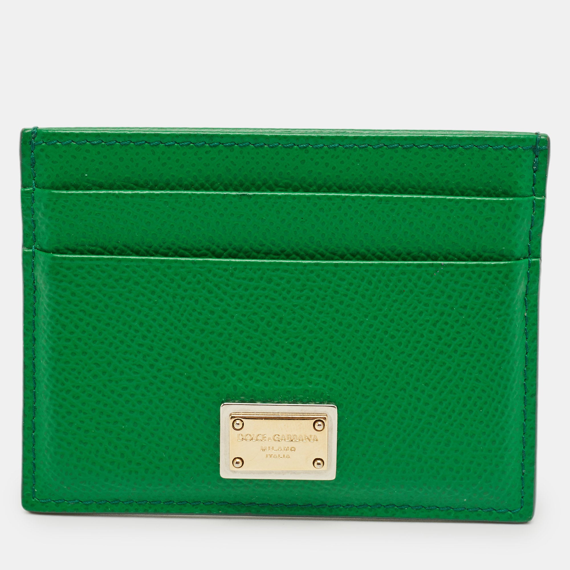 Dolce & Gabbana Green Leather Logo Card Holder