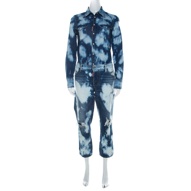 Dsquared2 Indigo Bleached Cotton Denim Jumspsuit M