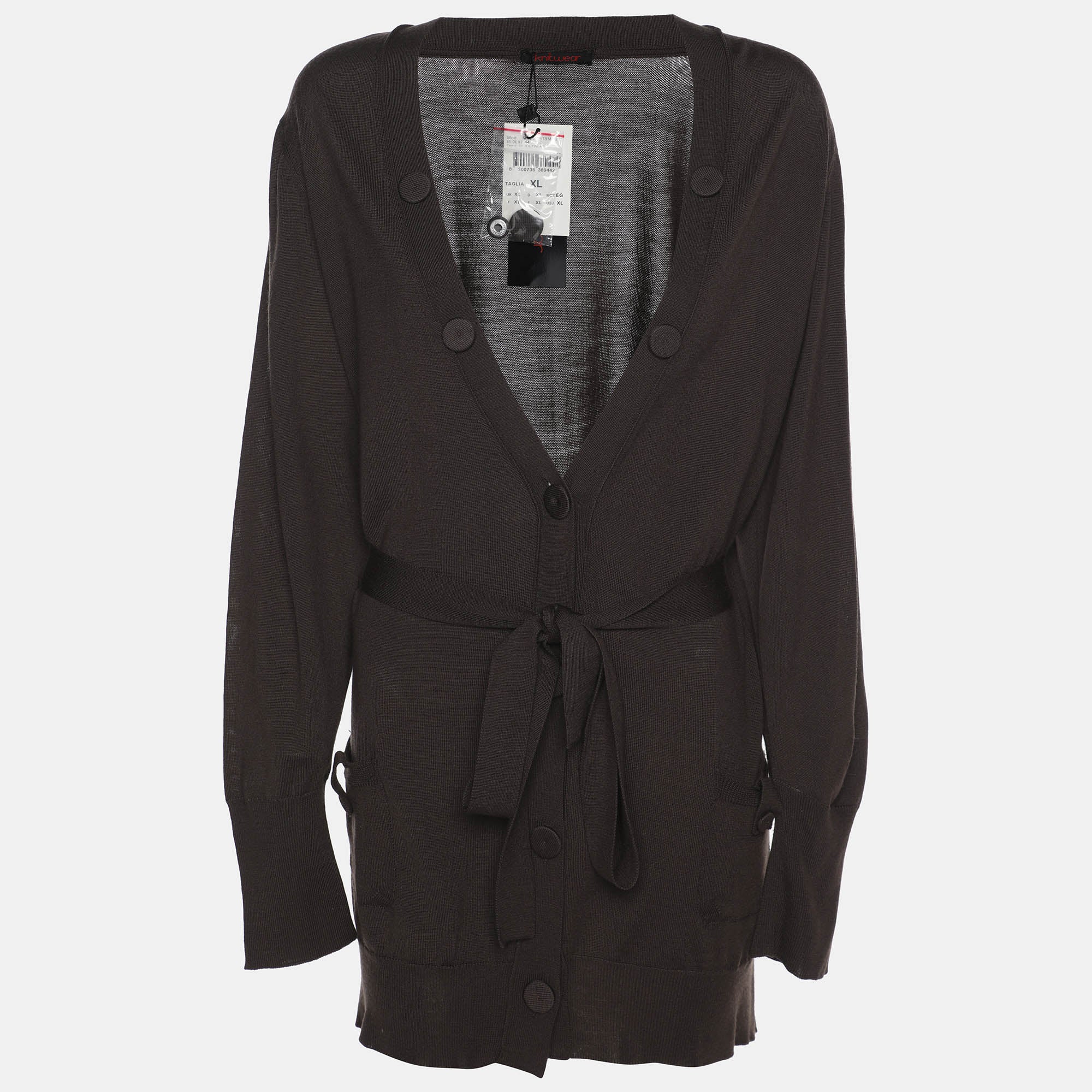 Elena Miro Brown Stretch Knit Belted Cardigan XL