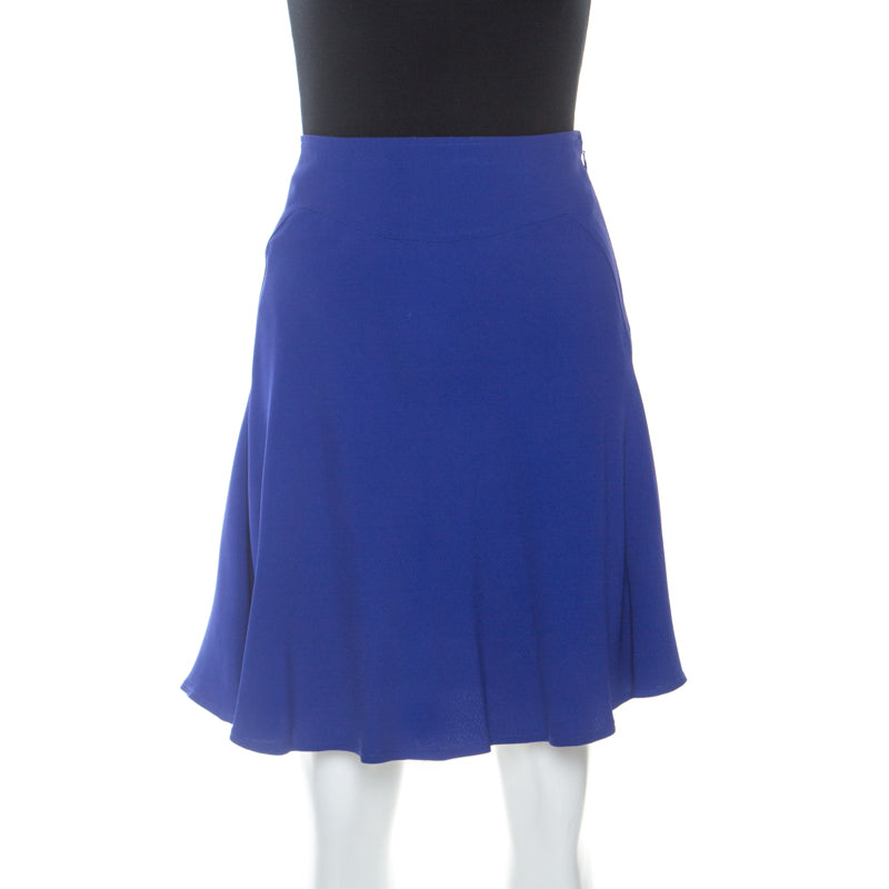 Elie Saab Blue Crepe Flared Skirt S