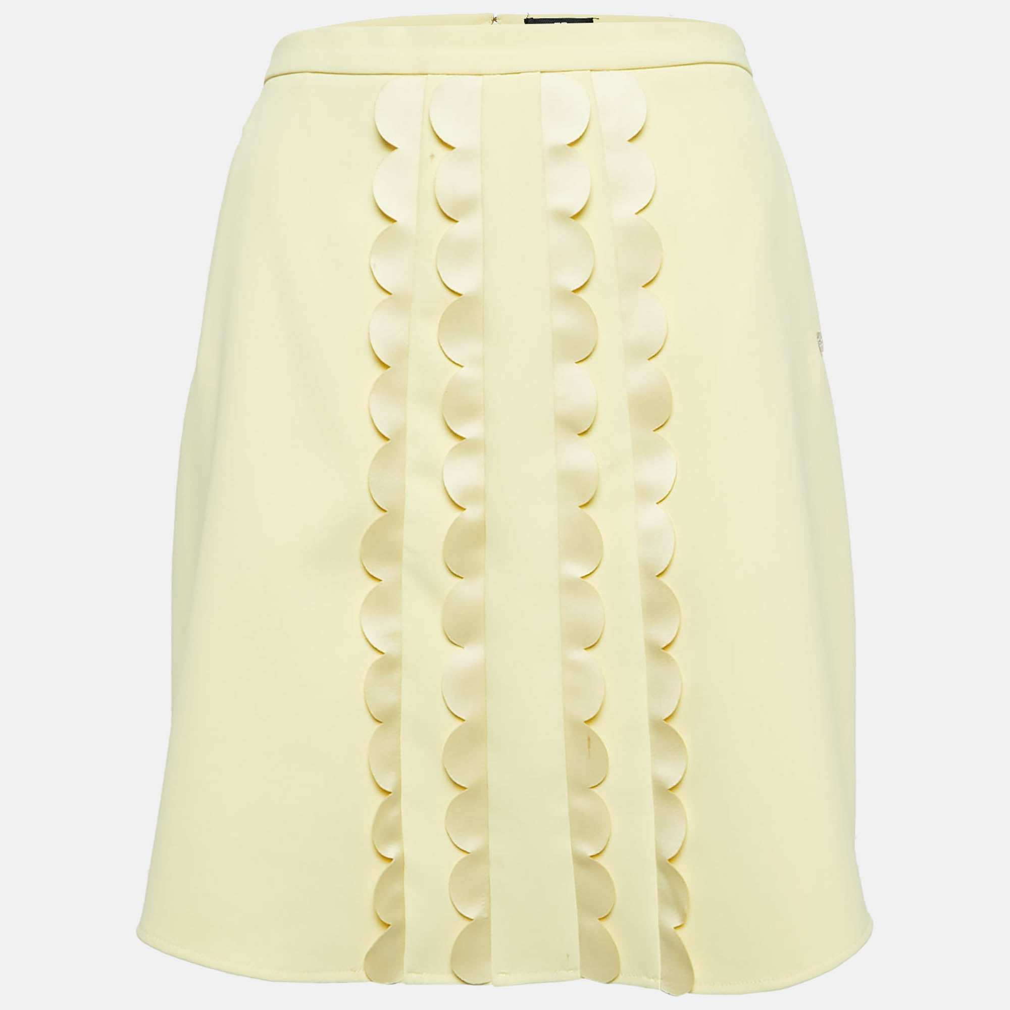 Elisabetta Franchi Yellow Crepe Scallop Detail Mini Skirt M