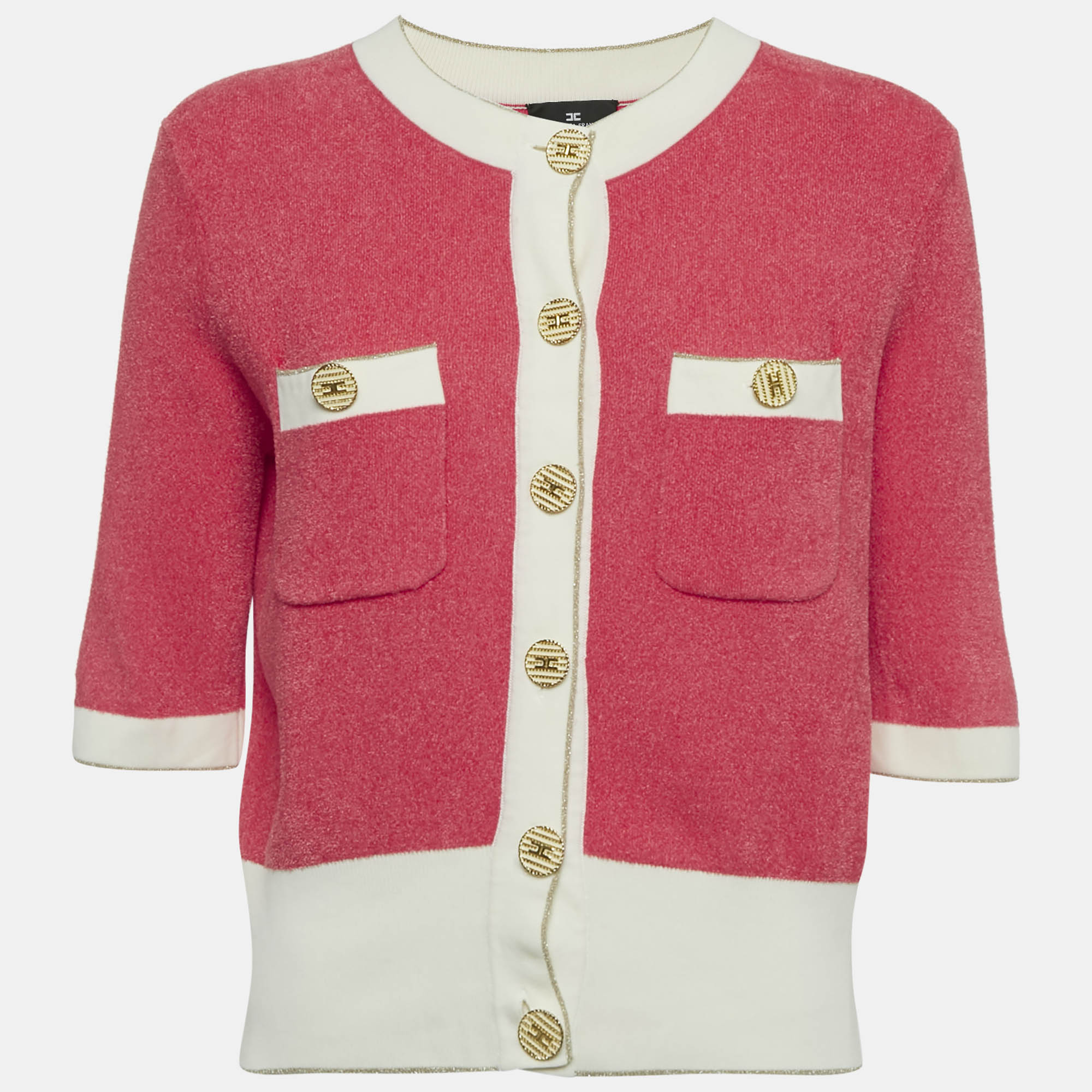 Elisabetta Franchi Pink Terry Short Sleeve Cardigan L