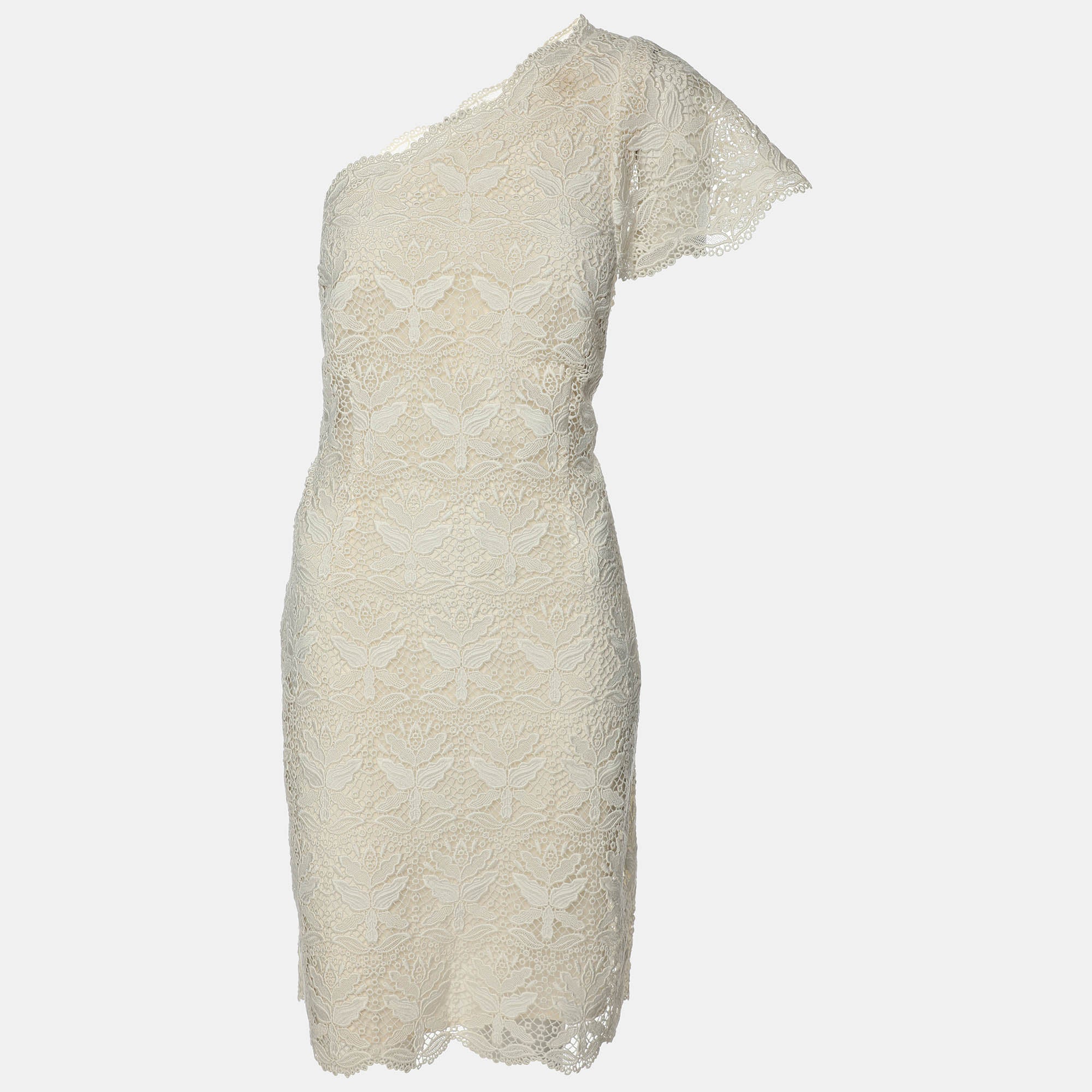 Emilio Pucci Cream Lace One Shoulder Dress M