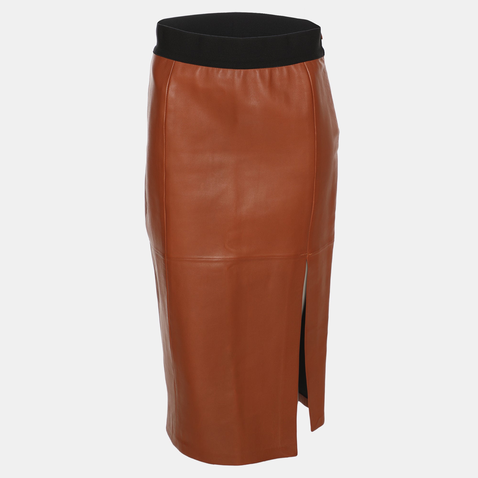 Emporio Armani Brown Lambskin Leather Midi Skirt S