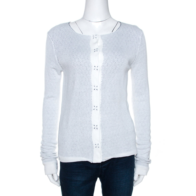 Emporio Armani White Knit Button Front Cardigan S