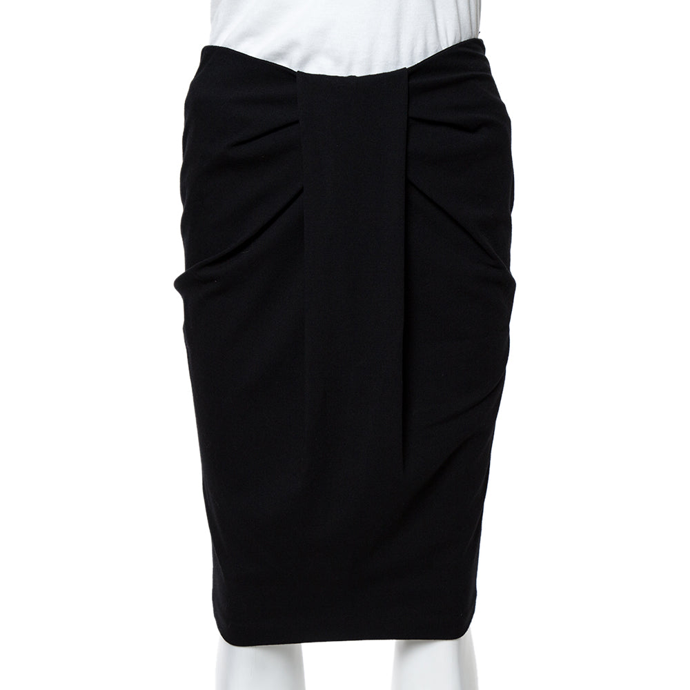 Emporio Armani Black Jersey Pleat Front Pencil Skirt S