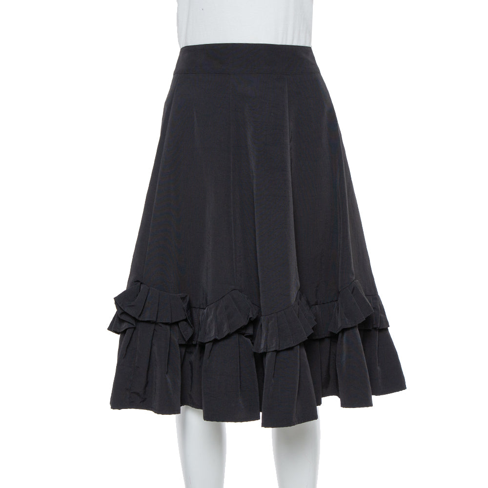 Emporio Armani Black Faille Ruffled Midi Skirt S