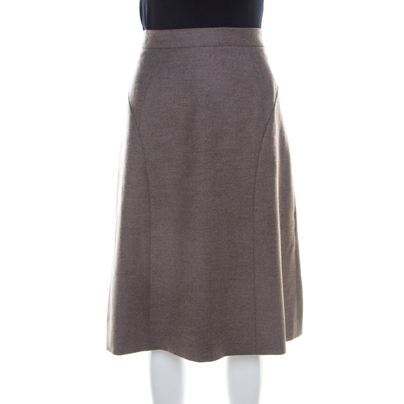 Escada Pine Brown Wool Tailored Rubla A Line Skirt M
