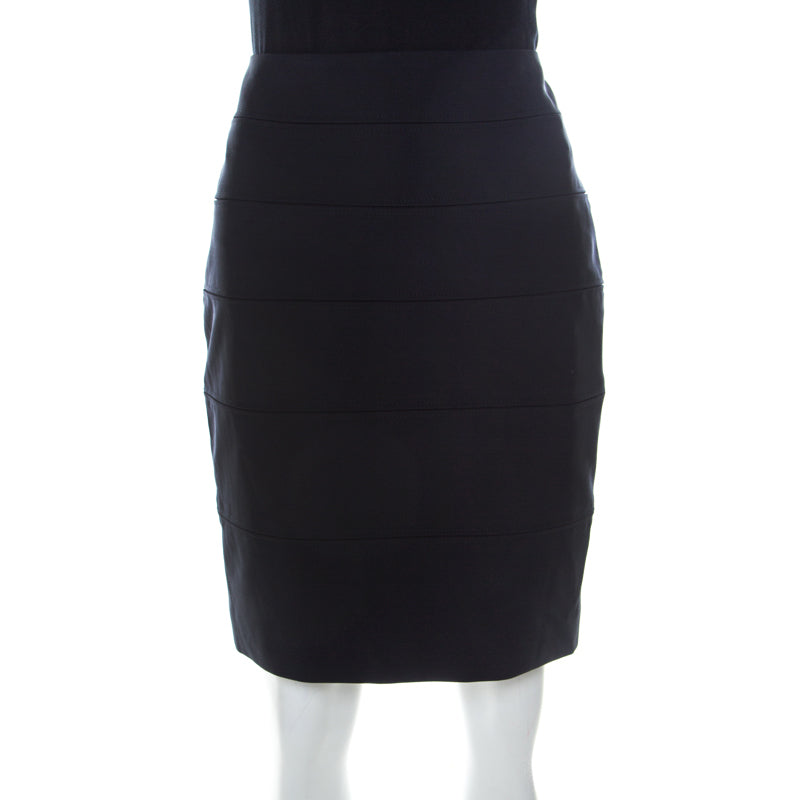 Escada Navy Blue Stretch Crepe Panelled Pencil Skirt M