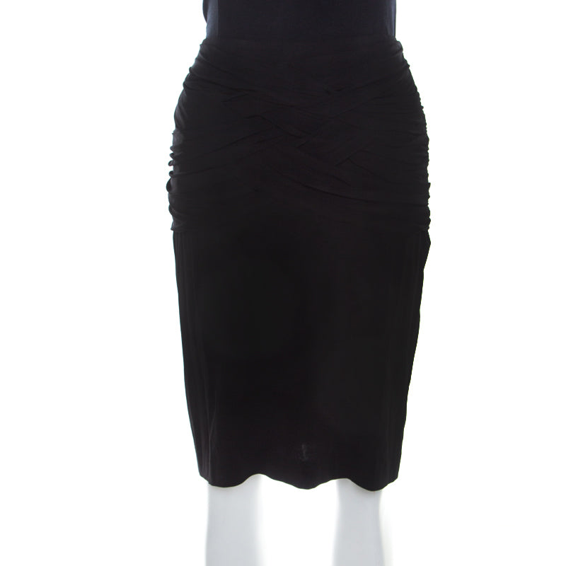 Escada Black Stretch Jersey Waist Drape Detail Skirt M