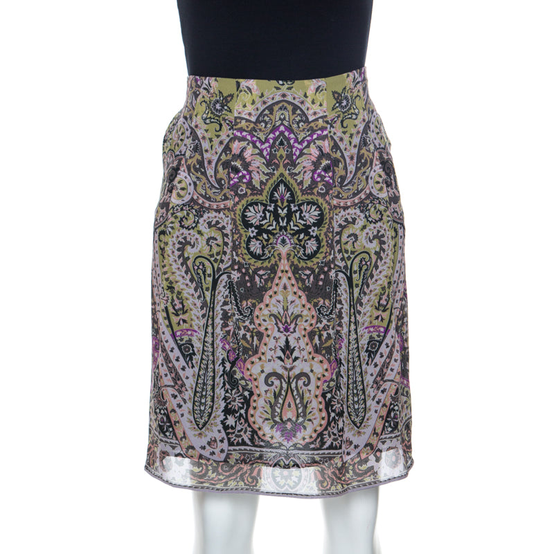 Etro Multicolor Paisley Print Silk Skirt S