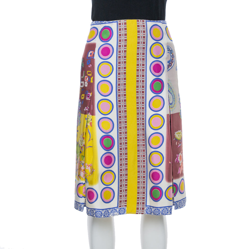 Etro Multicolor Floral Print Silk Pleated Skirt M