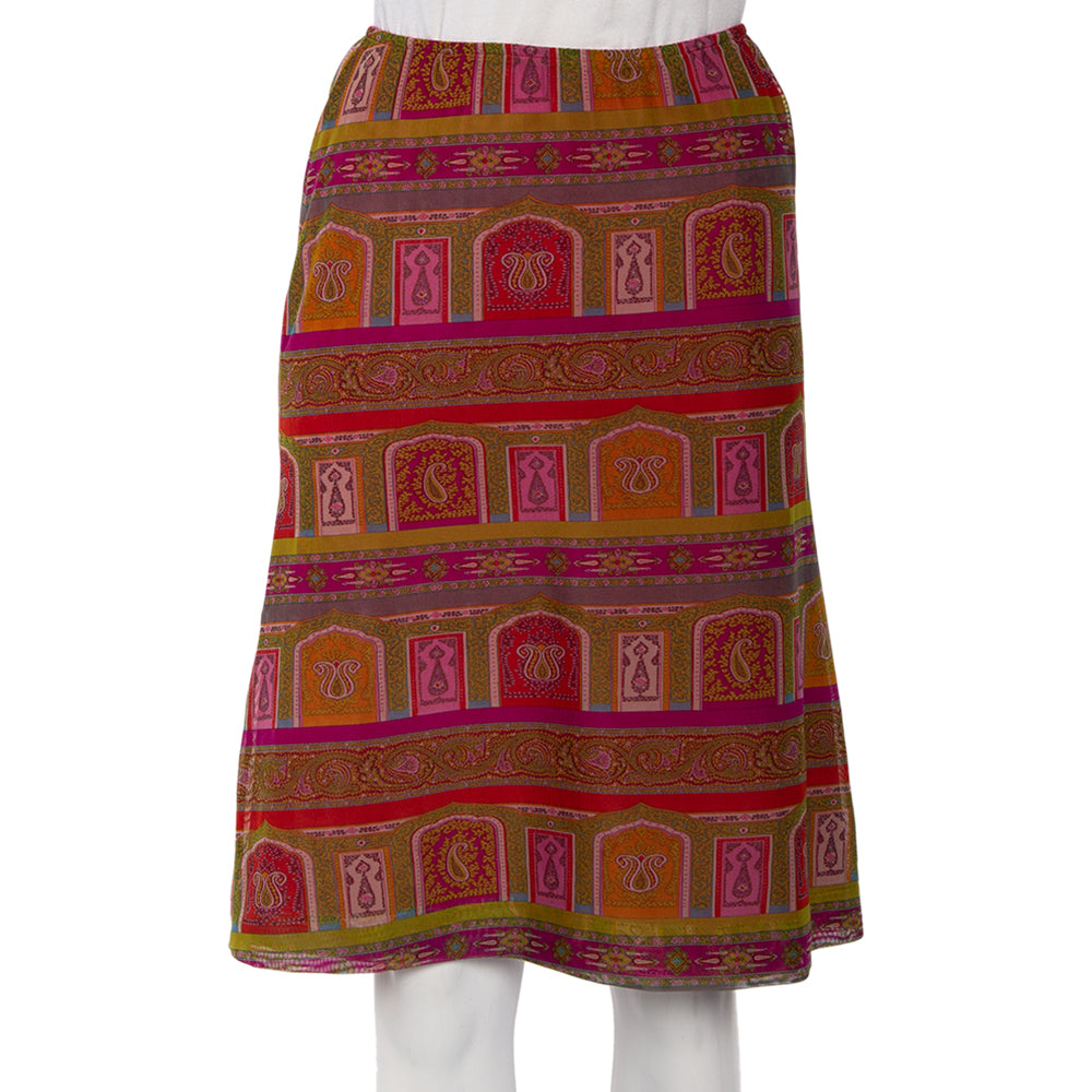 Etro Multicolor Paisley Printed Mesh Knit A-Line Skirt M