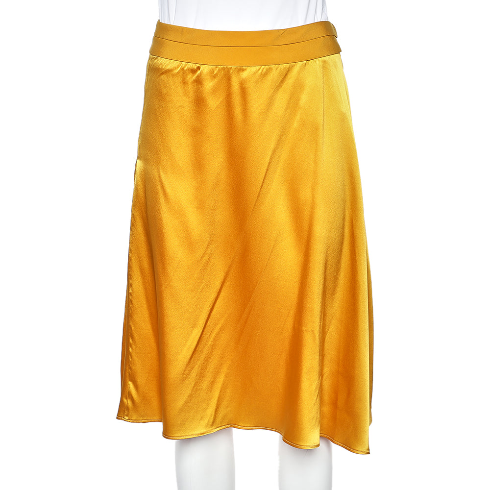 Etro Yellow Silk, Satin And Pleated Crepe Trim Skirt S