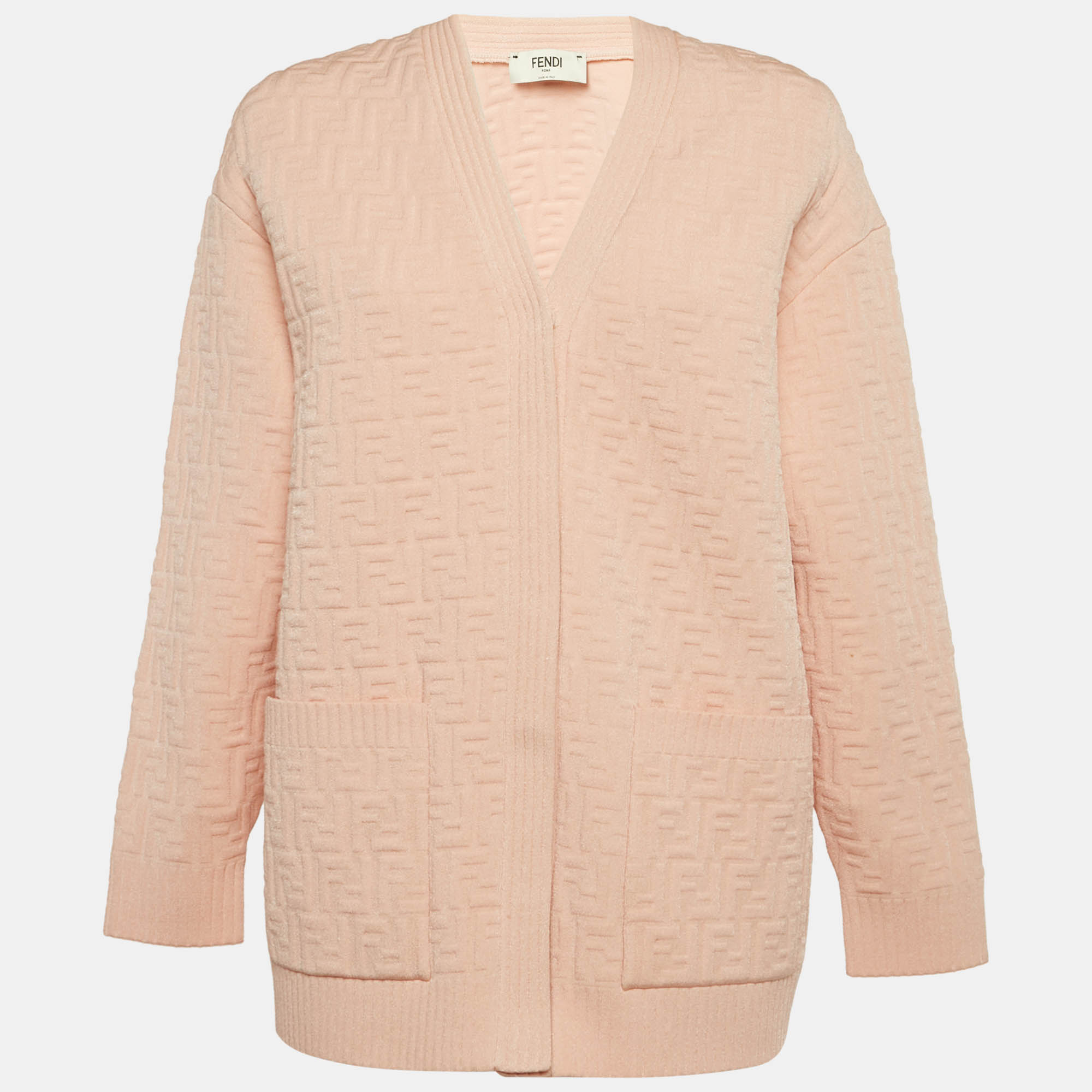 Fendi Pink FF Embossed Stretch Knit Cardigan S