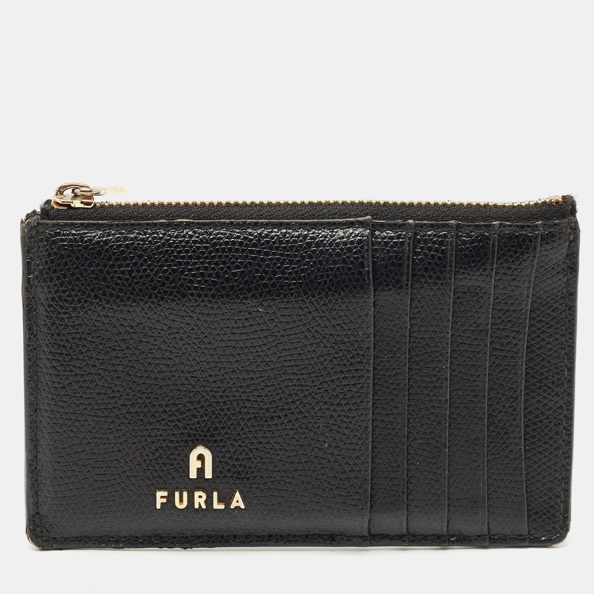 Furla Black Leather Zip Card Holder