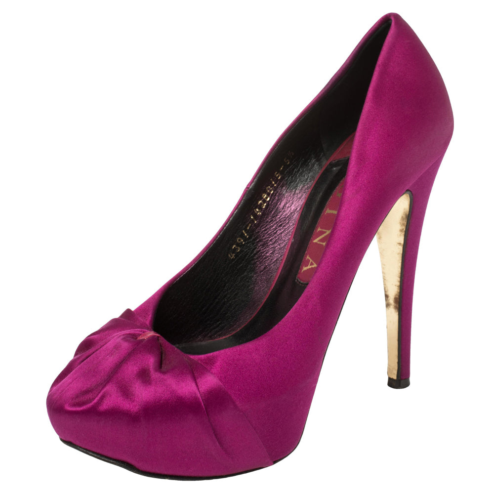 Gina Purple Satin Clair Hoodie Platform Pumps Size 38.5