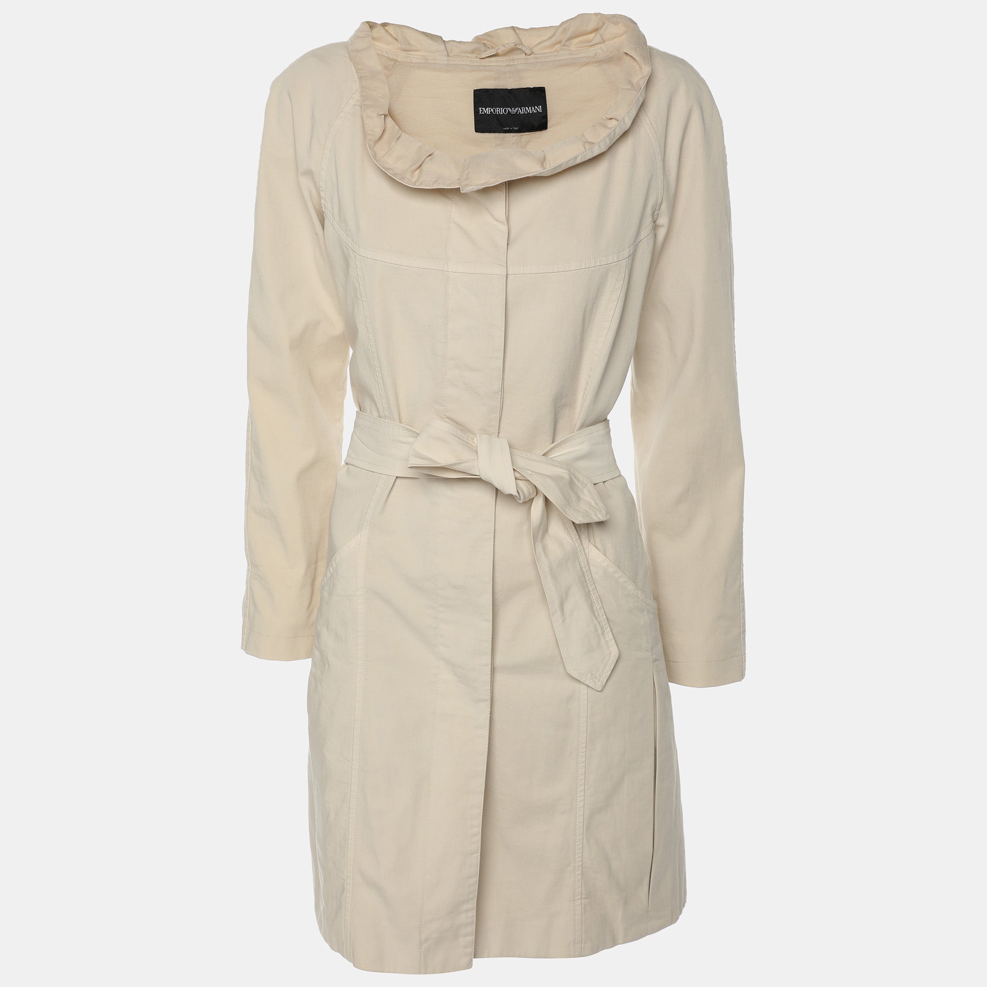 Giorgio Armani Cream Cotton Belted Coat S