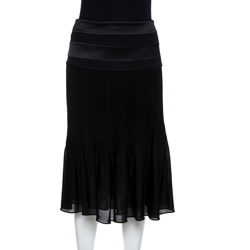 Giorgio Armani Black Nylon Blend Jersey Flared Skirt L