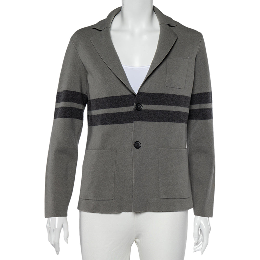 Giorgio Armani Grey Wool Stripe Detailed Button Front Cardigan XL