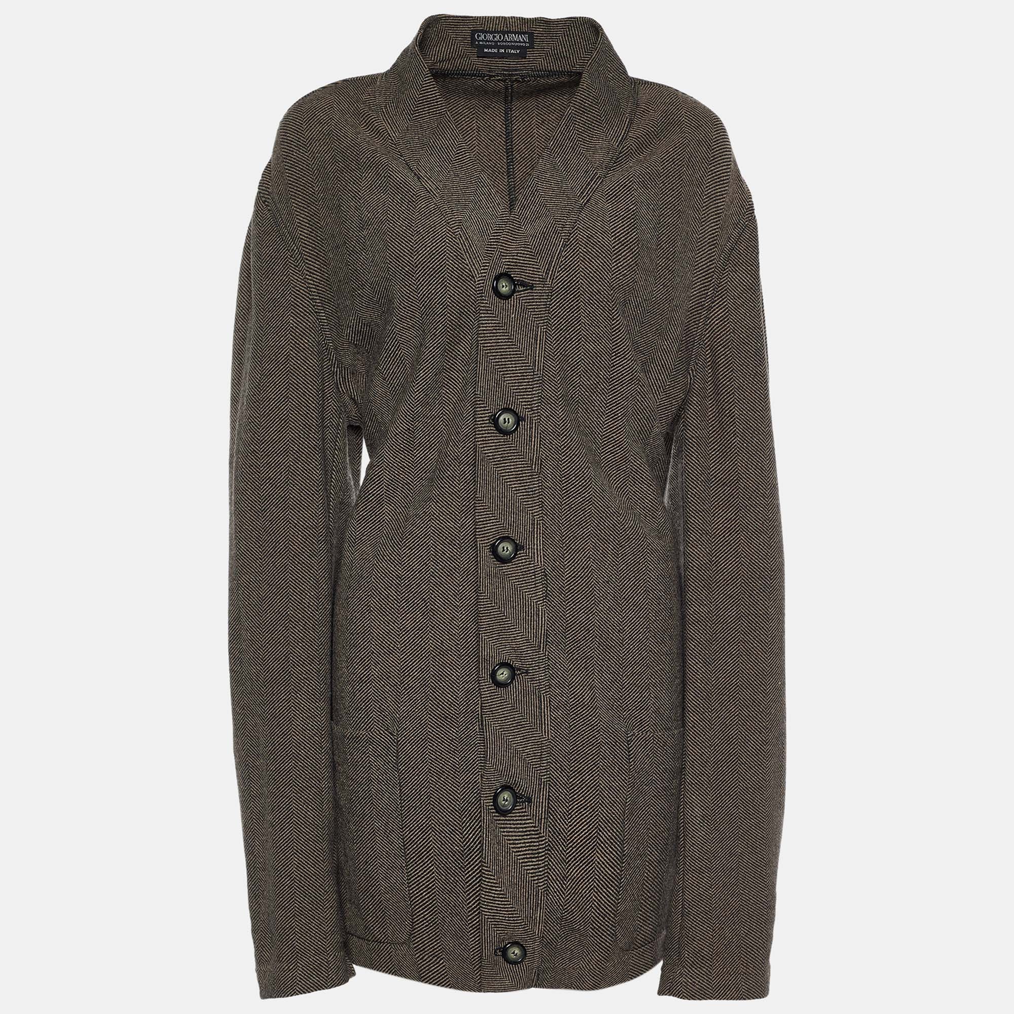 Giorgio Armani Vintage Brown Patterned Wool Button Front Cardigan XL