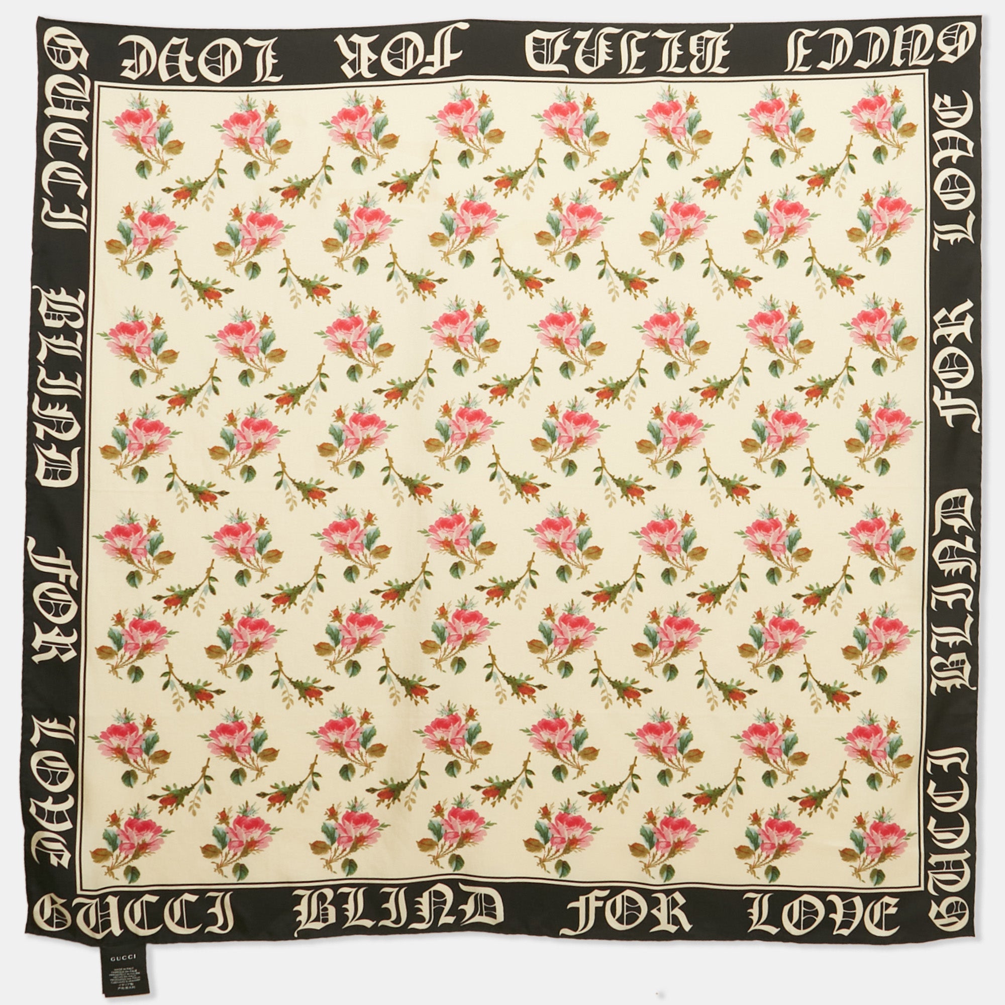 Gucci Cream Floral Print Silk Blind For Love Scarf
