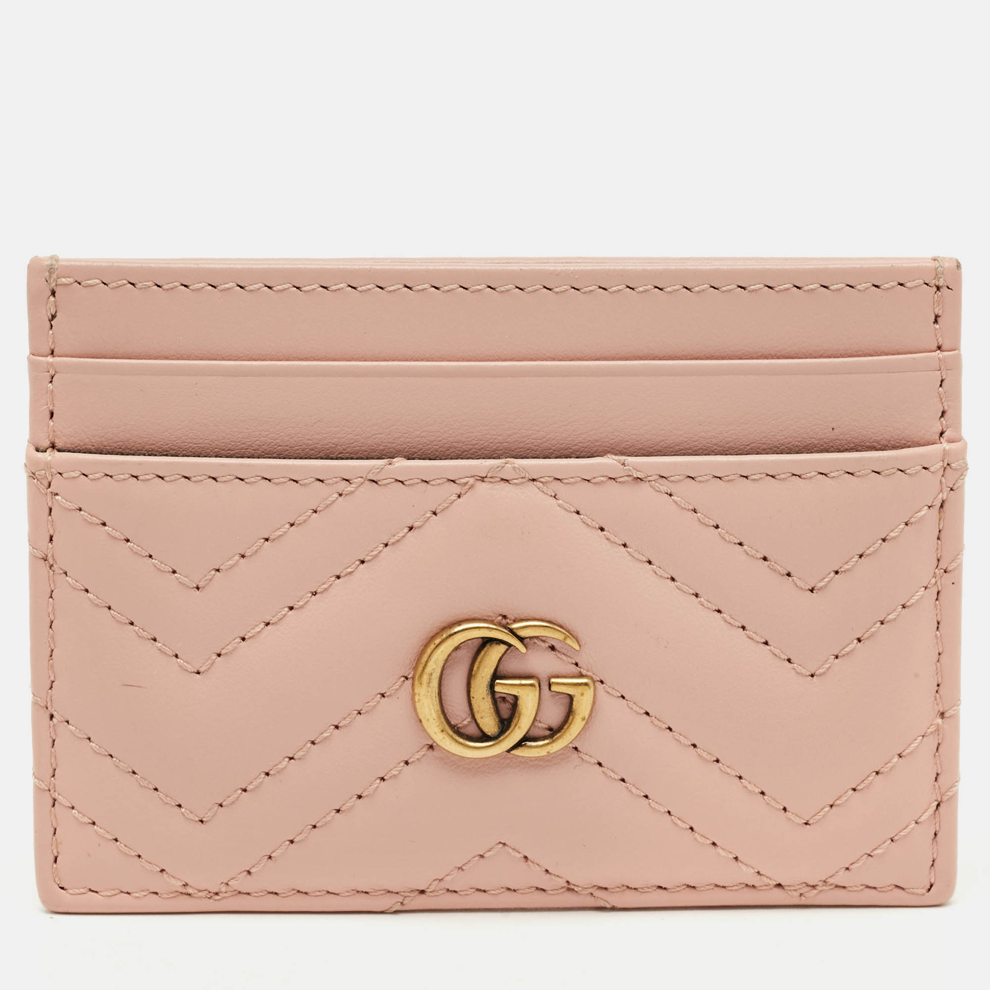 Gucci Pink Matelass&eacute; Leather GG Marmont Card Holder