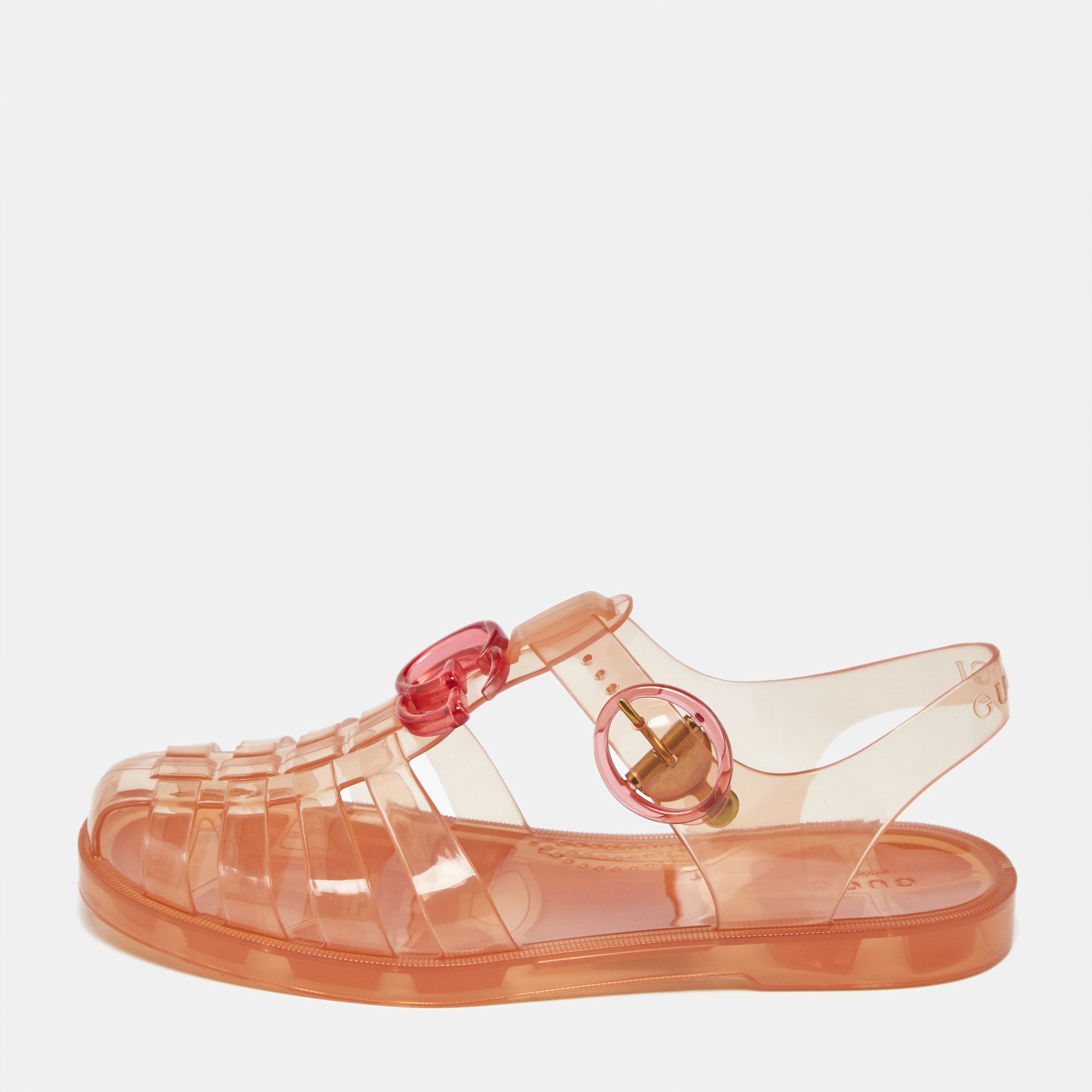 Gucci Orange Glossy Jelly GG Marmont Flat Sandals Size 35