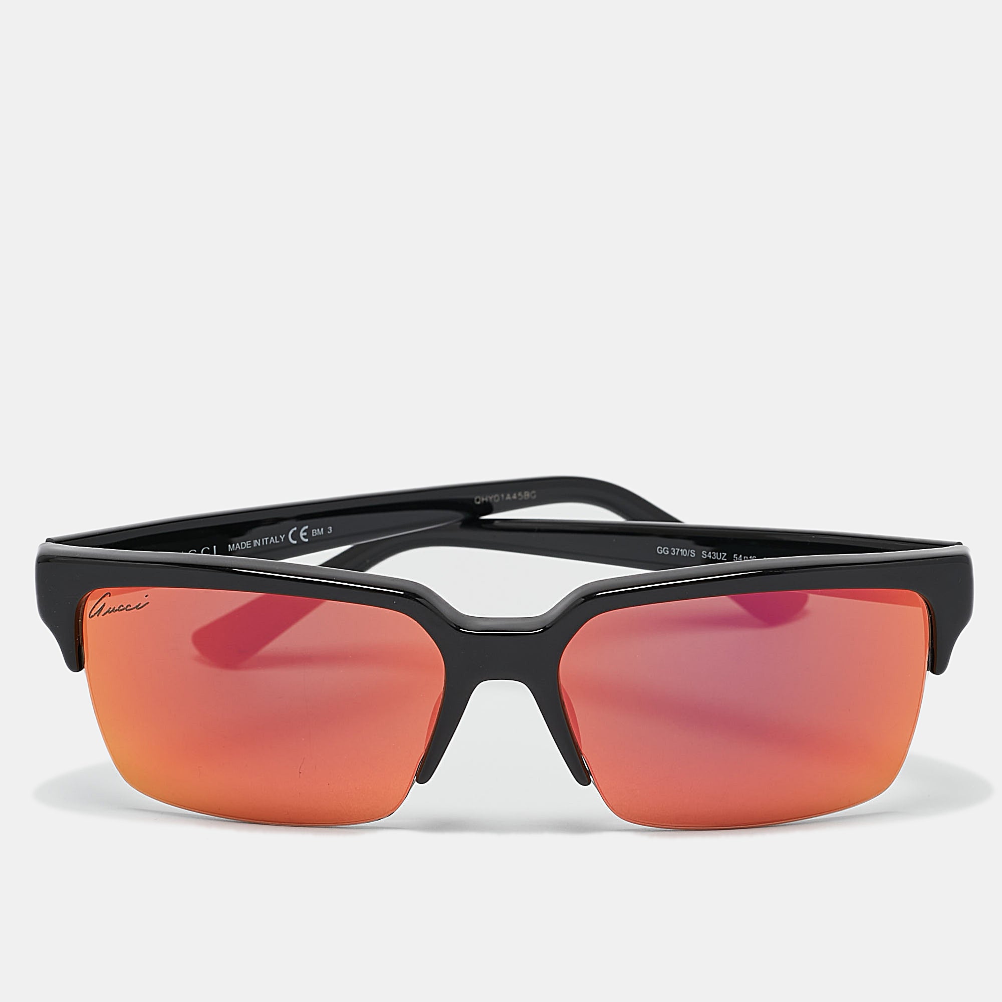 Gucci Black-Green Orange Mirrored GG3710S Half Rim Sunglasses