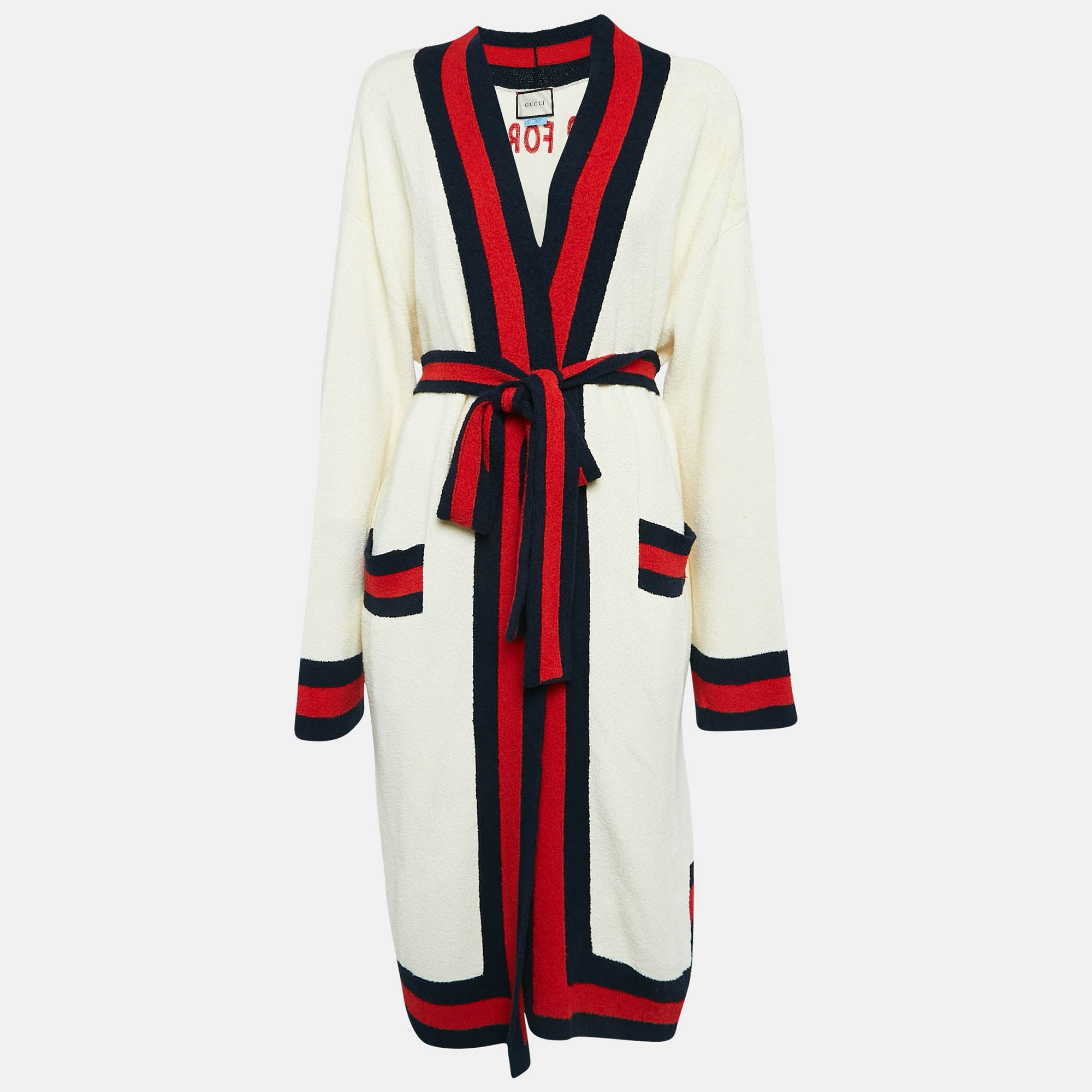 Gucci Cream Web Blind For Love Cotton Terry Tiger Embellished Cardigan M