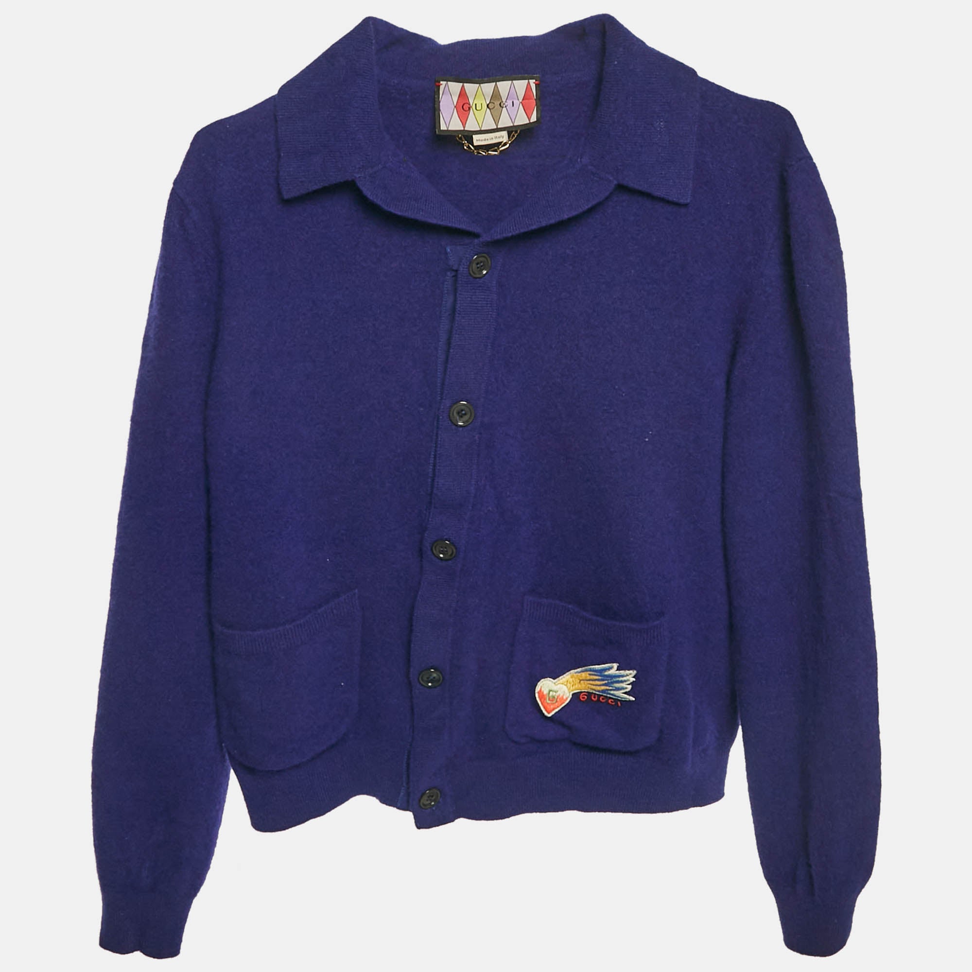 Gucci Blue Lovelight Applique Wool Cardigan M