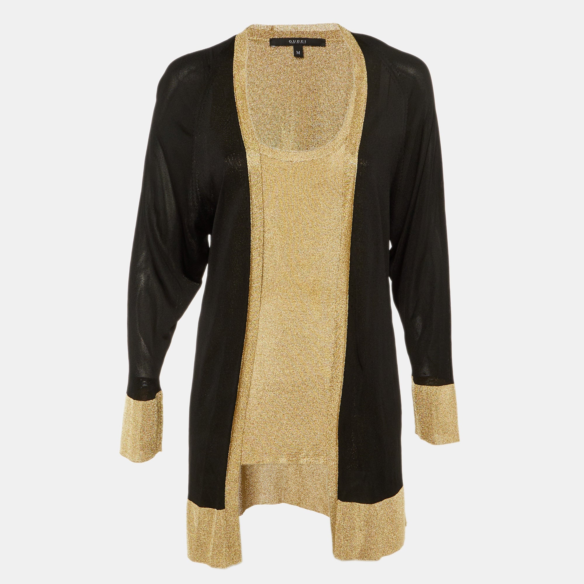 Gucci Black-Gold Knit Sleeveless Top & Cardigan Set S-M