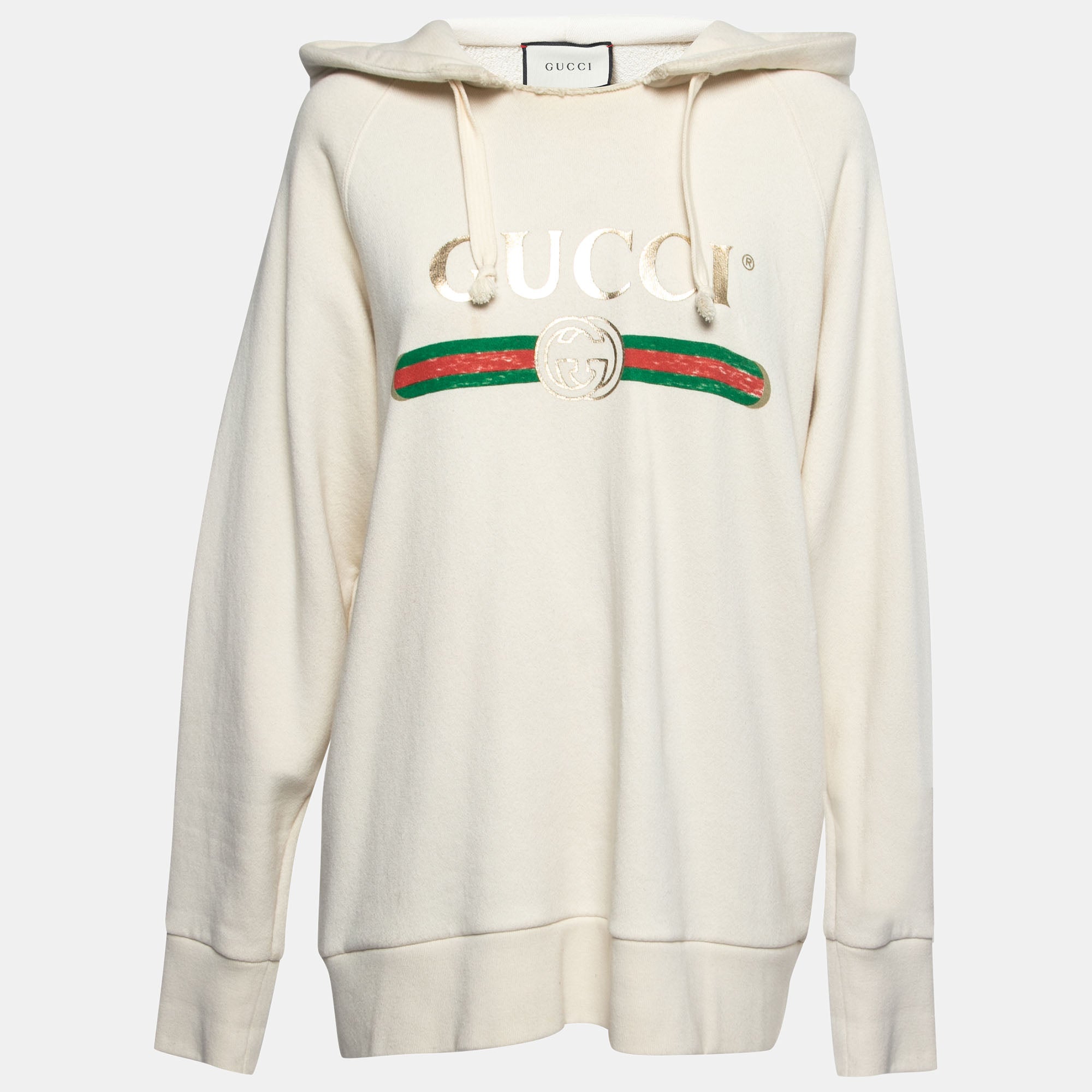 Gucci Cream Cotton Blind for Love Dogs Embroidered Hooded Sweatshirt M