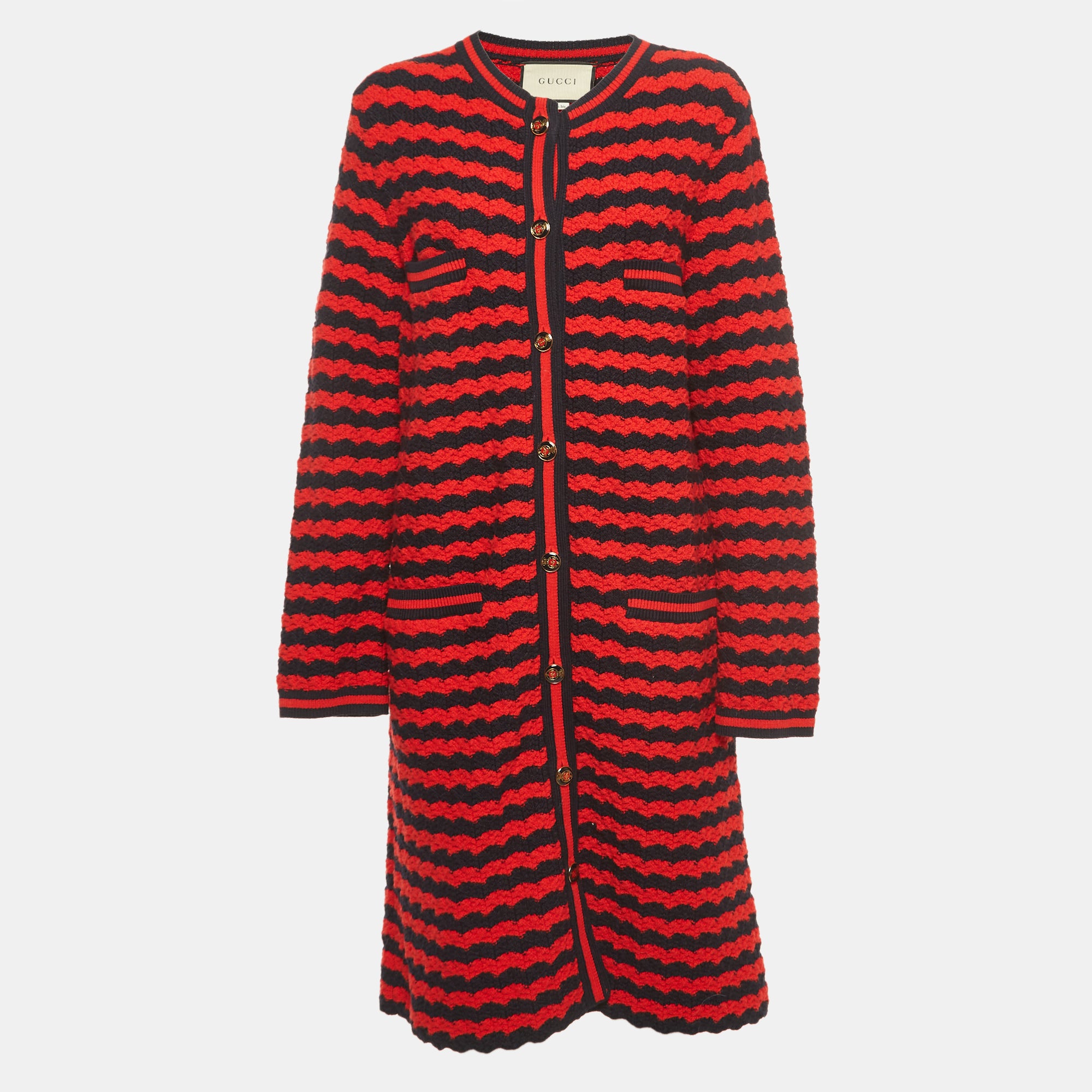 Gucci Red Striped Knit Long Cardigan M