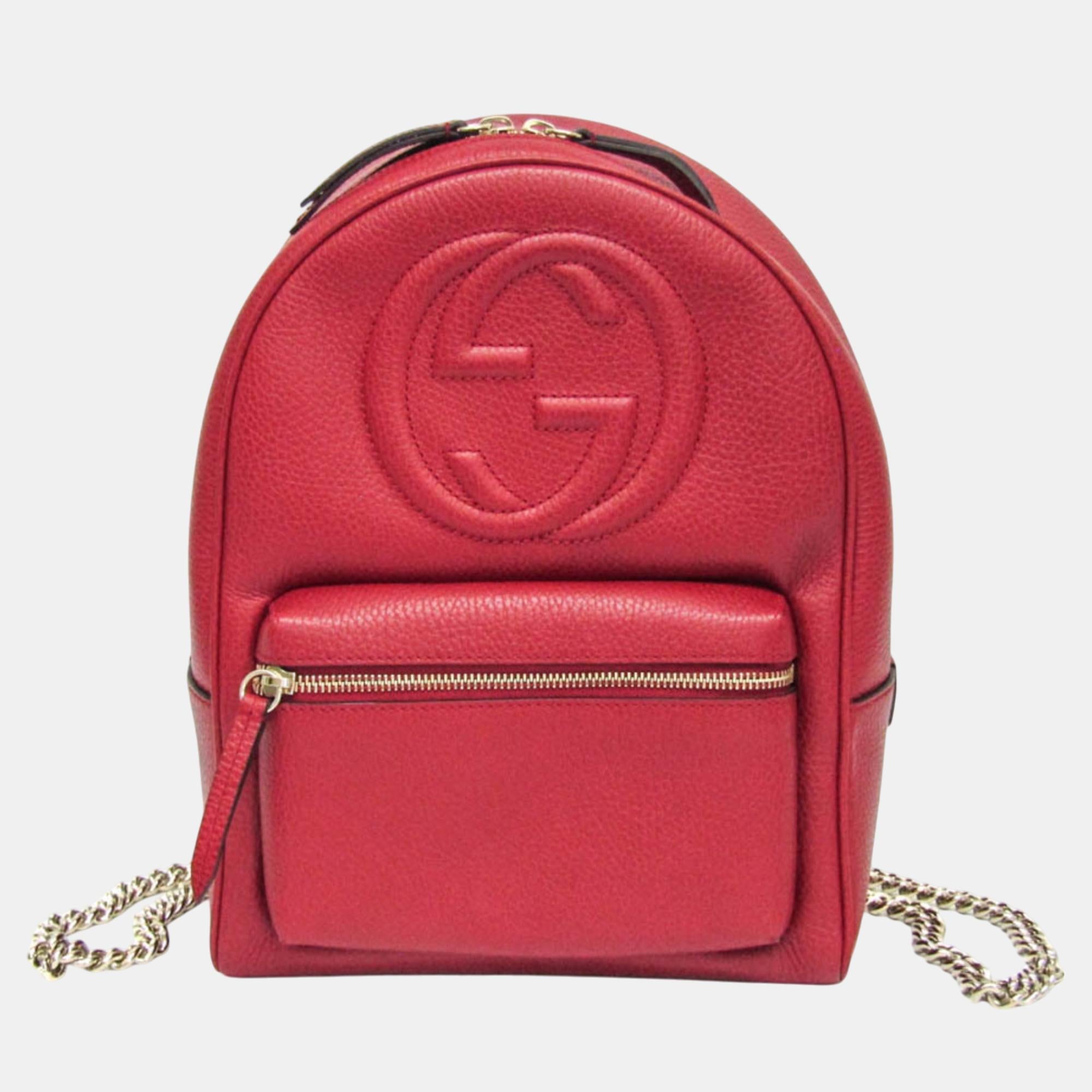 Gucci Red Soho Interlocking G Leather Backpack