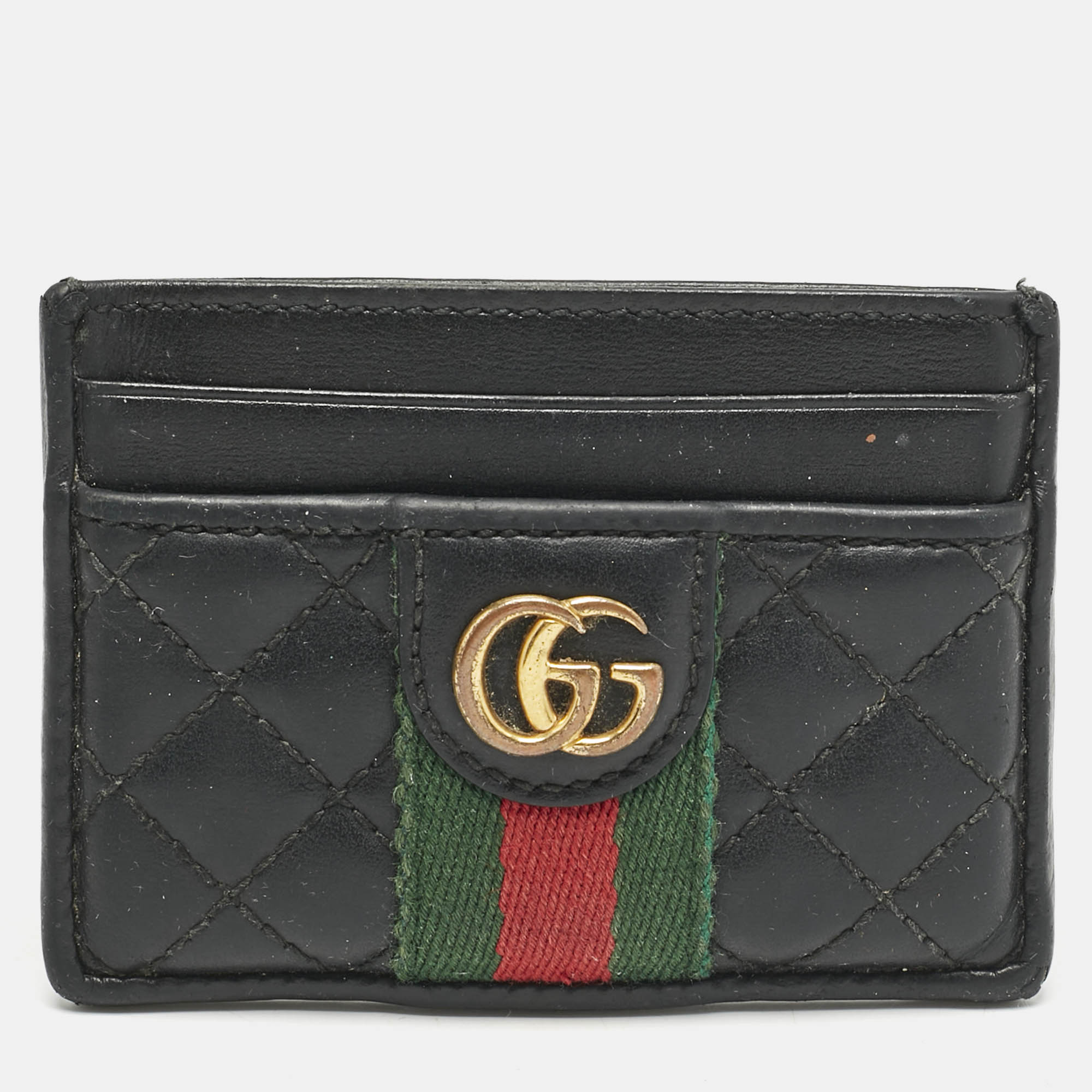 Gucci Black Quilted Leather GG Marmont Card Holder