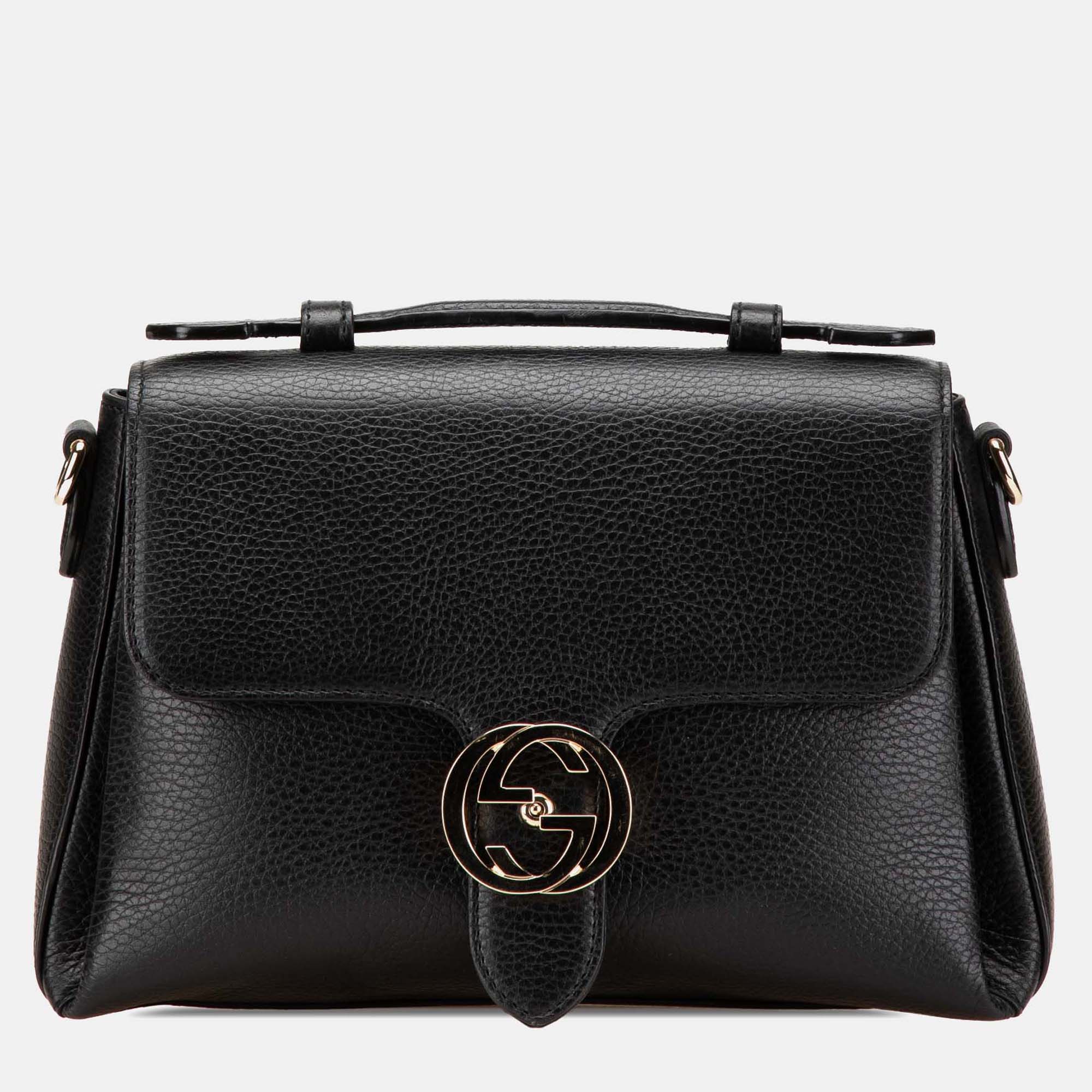 Gucci Black Small Dollar Calf Interlocking G Satchel