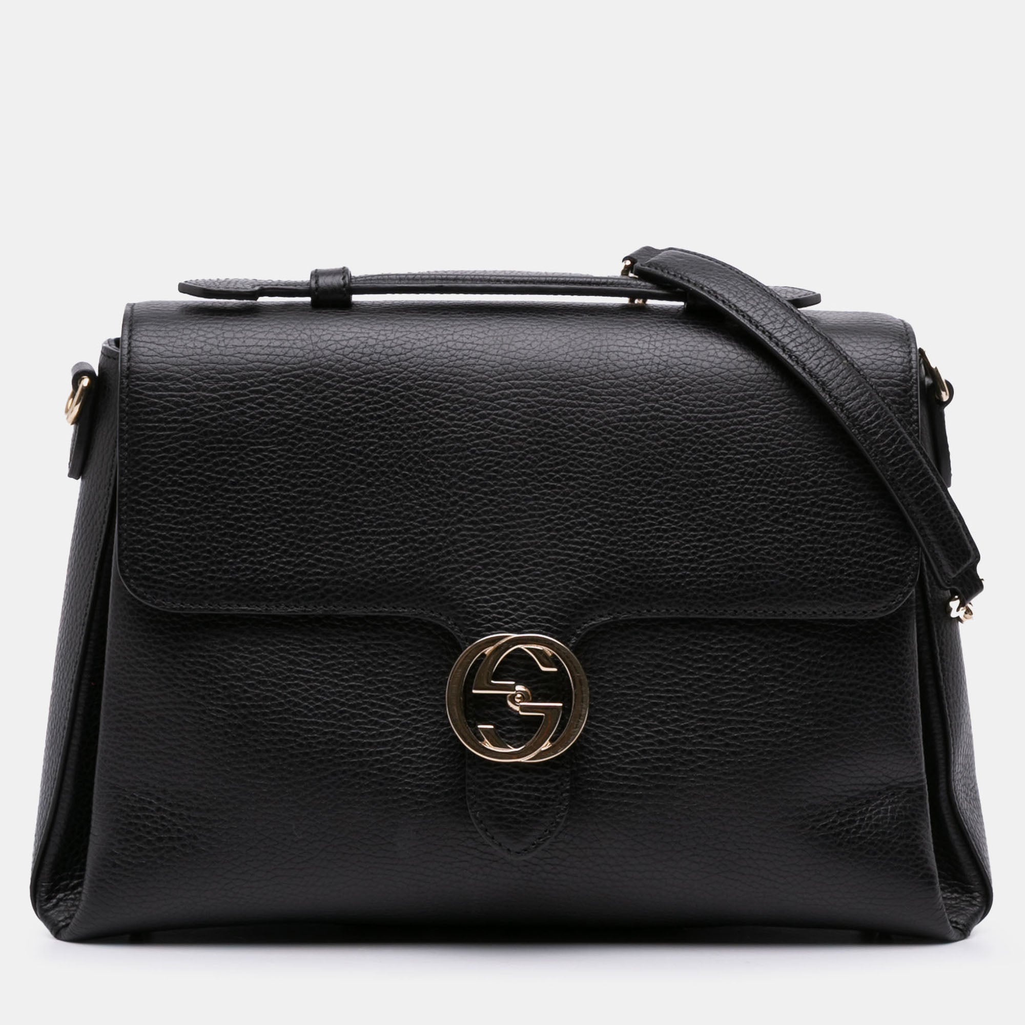 Gucci Black Medium Dollar Calf Interlocking G Satchel