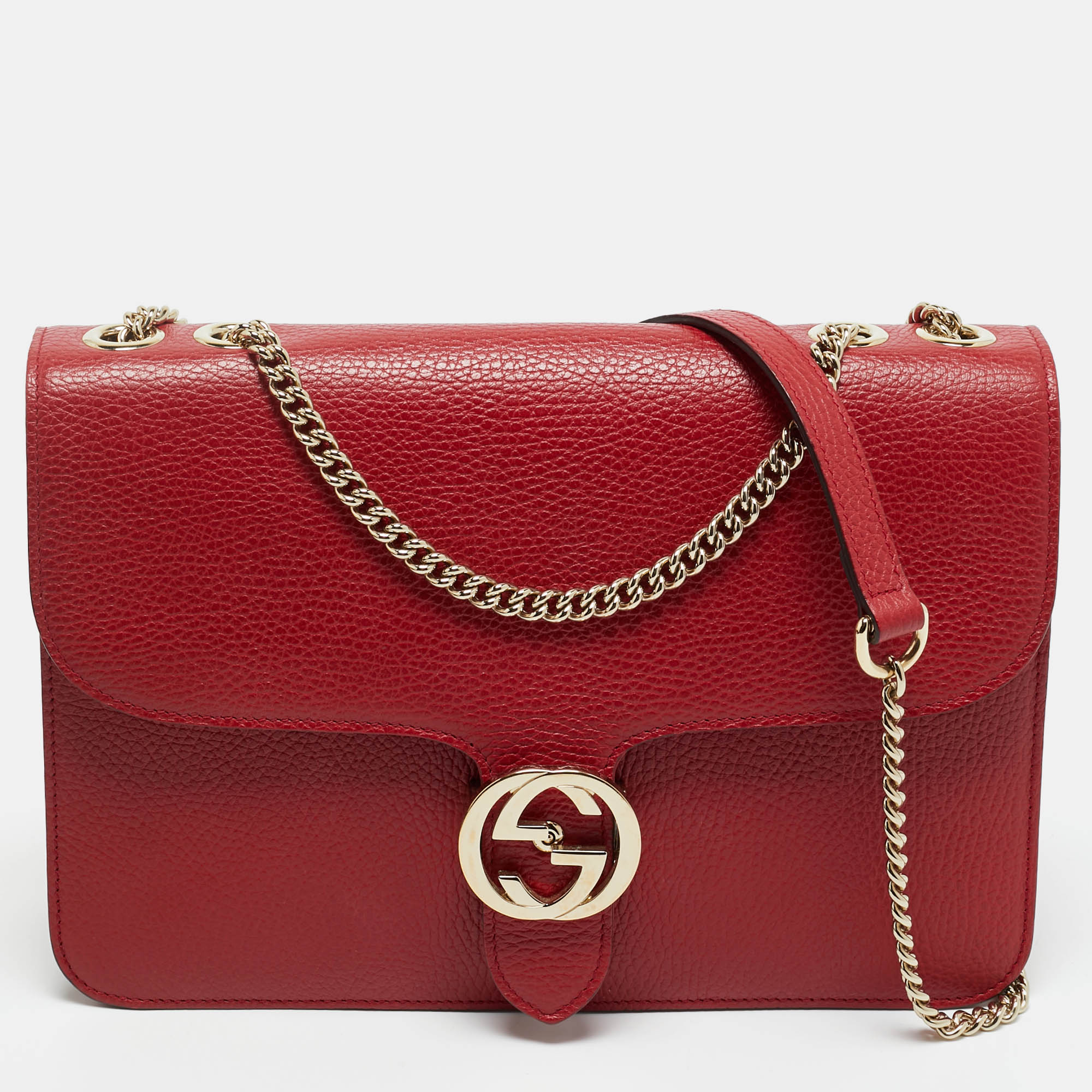Gucci Red Leather Dollar Interlocking G Shoulder Bag