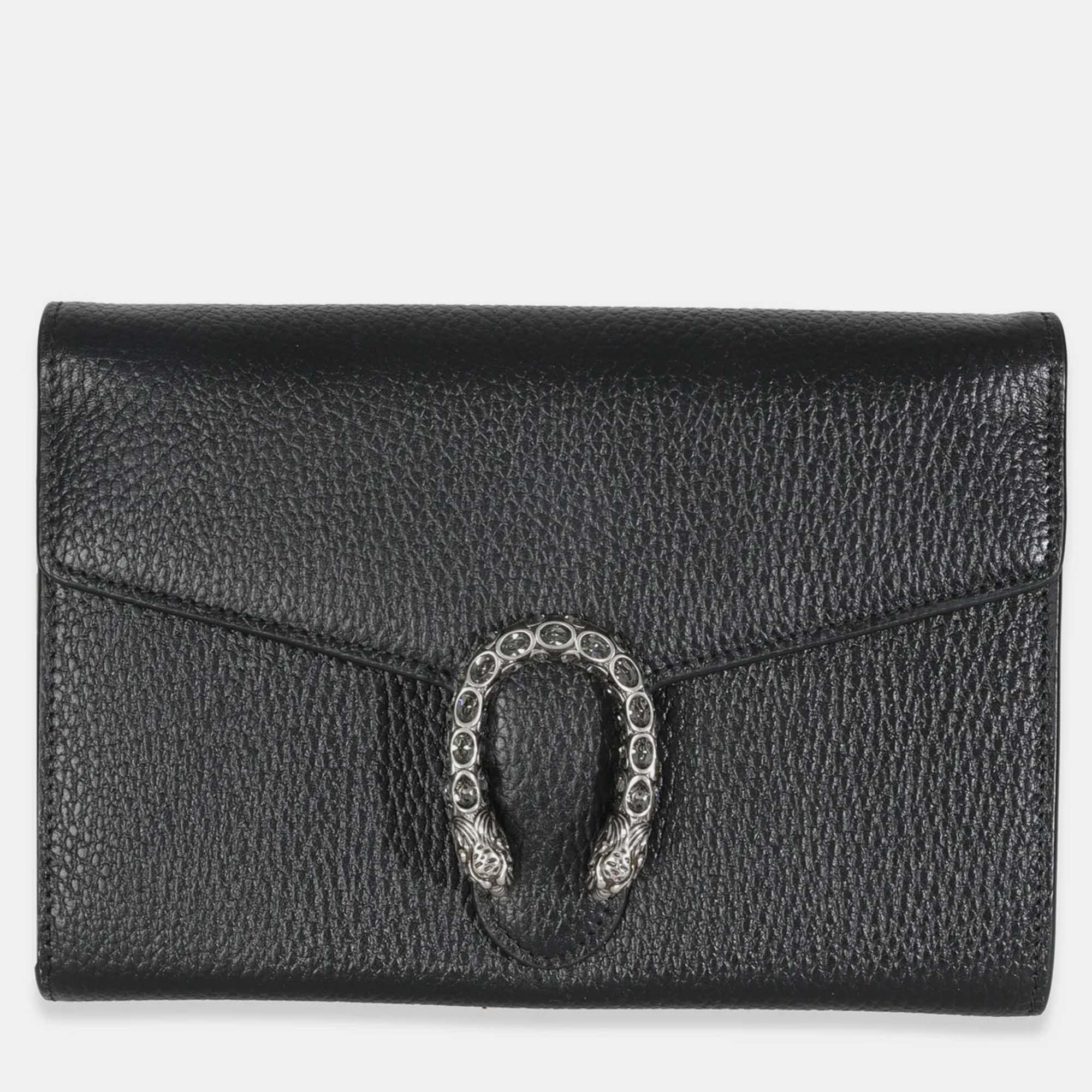 Gucci Black Dollar Calfskin Dionysus Chain Wallet