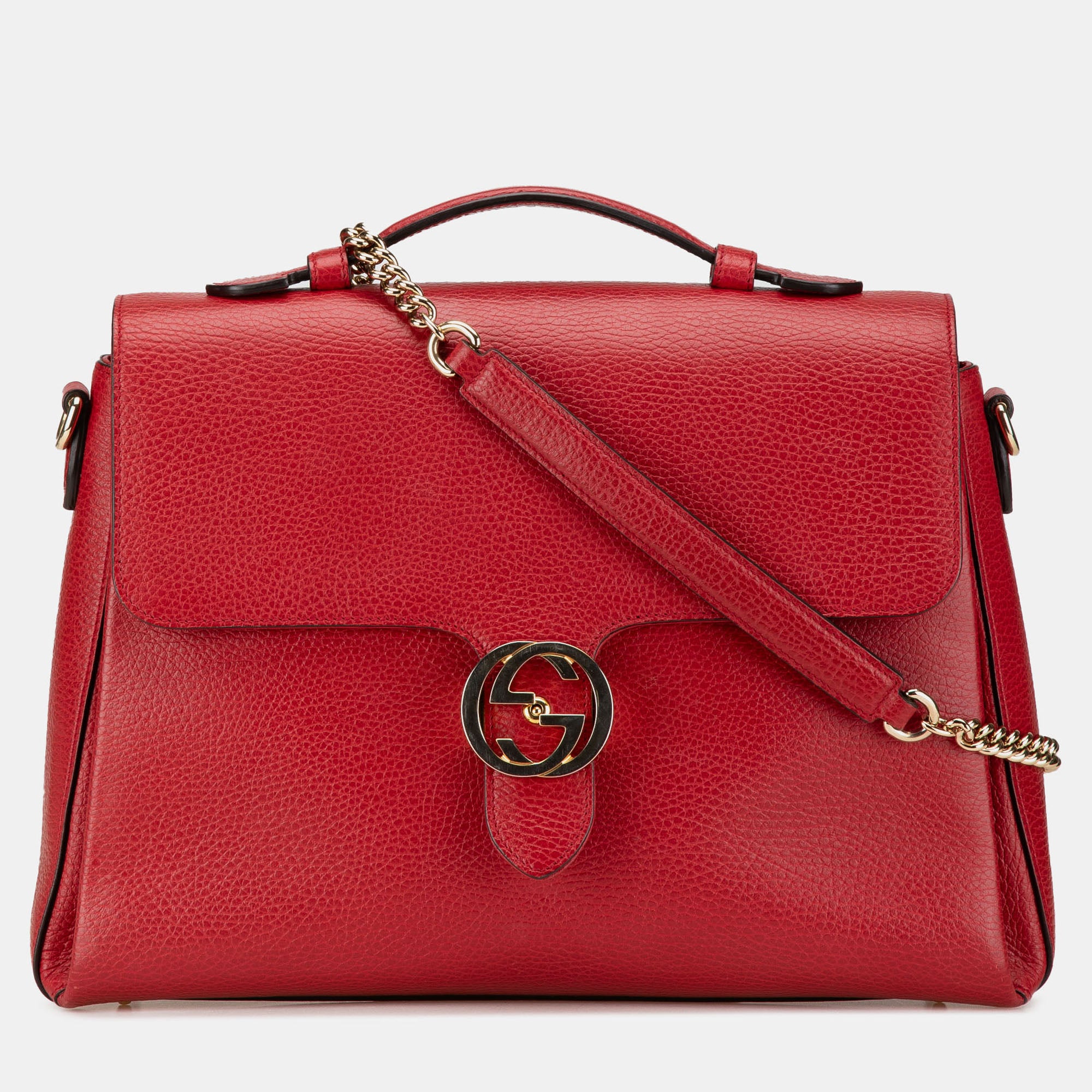Gucci Red Medium Dollar Calf Interlocking G Satchel