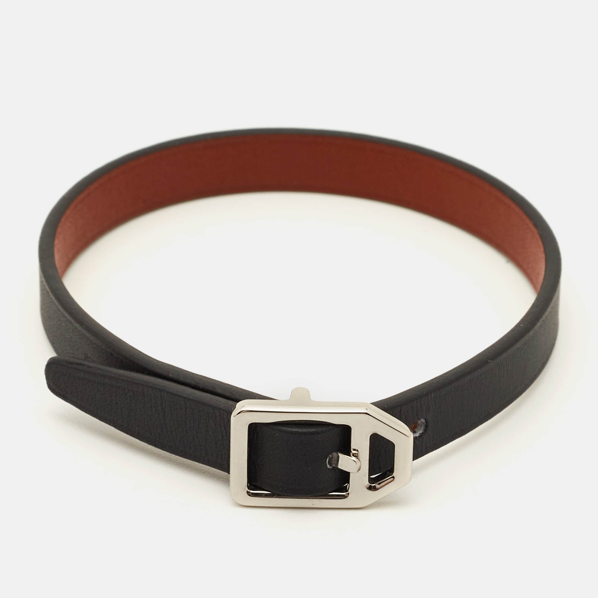 Hermes Paddock Leather Silver Tone Bracelet